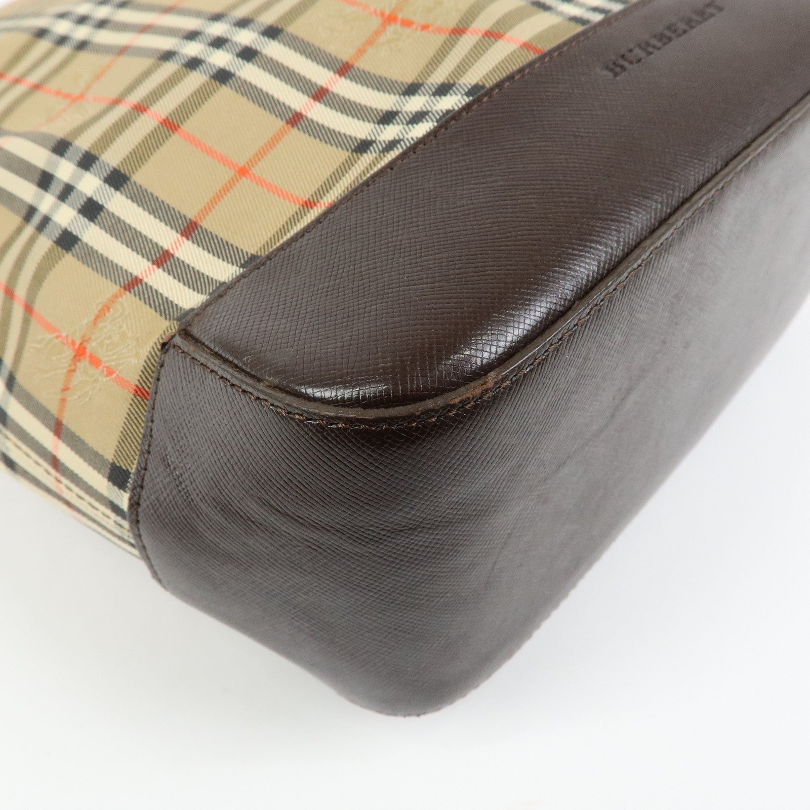 BURBERRY Nova Plaid Canvas Leather Tote Bag Shoulder Bag Beige