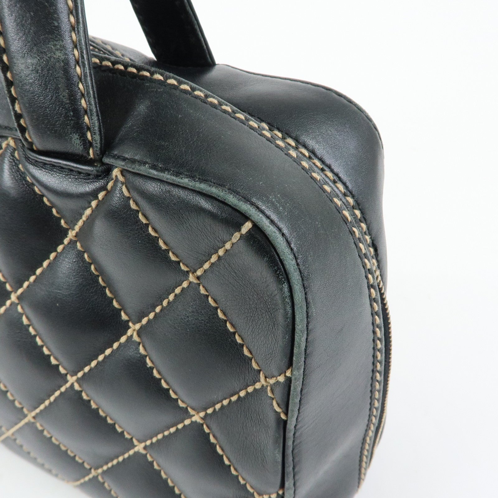 CHANEL Wild Stitch COCO Mark Calf Leather Boston Bag Black A18121