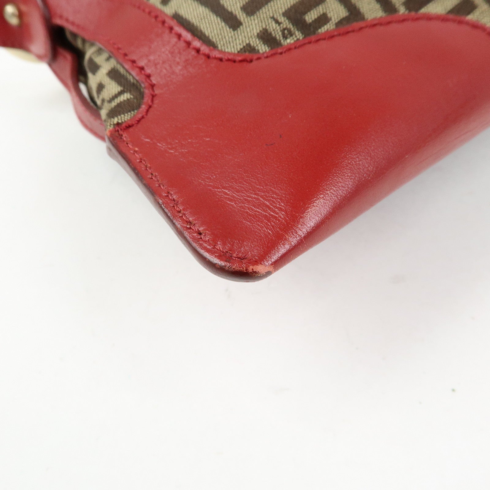 FENDI Zucca Canvas Leather Hand Bag Shoulder Bag Beige Red 8BR464