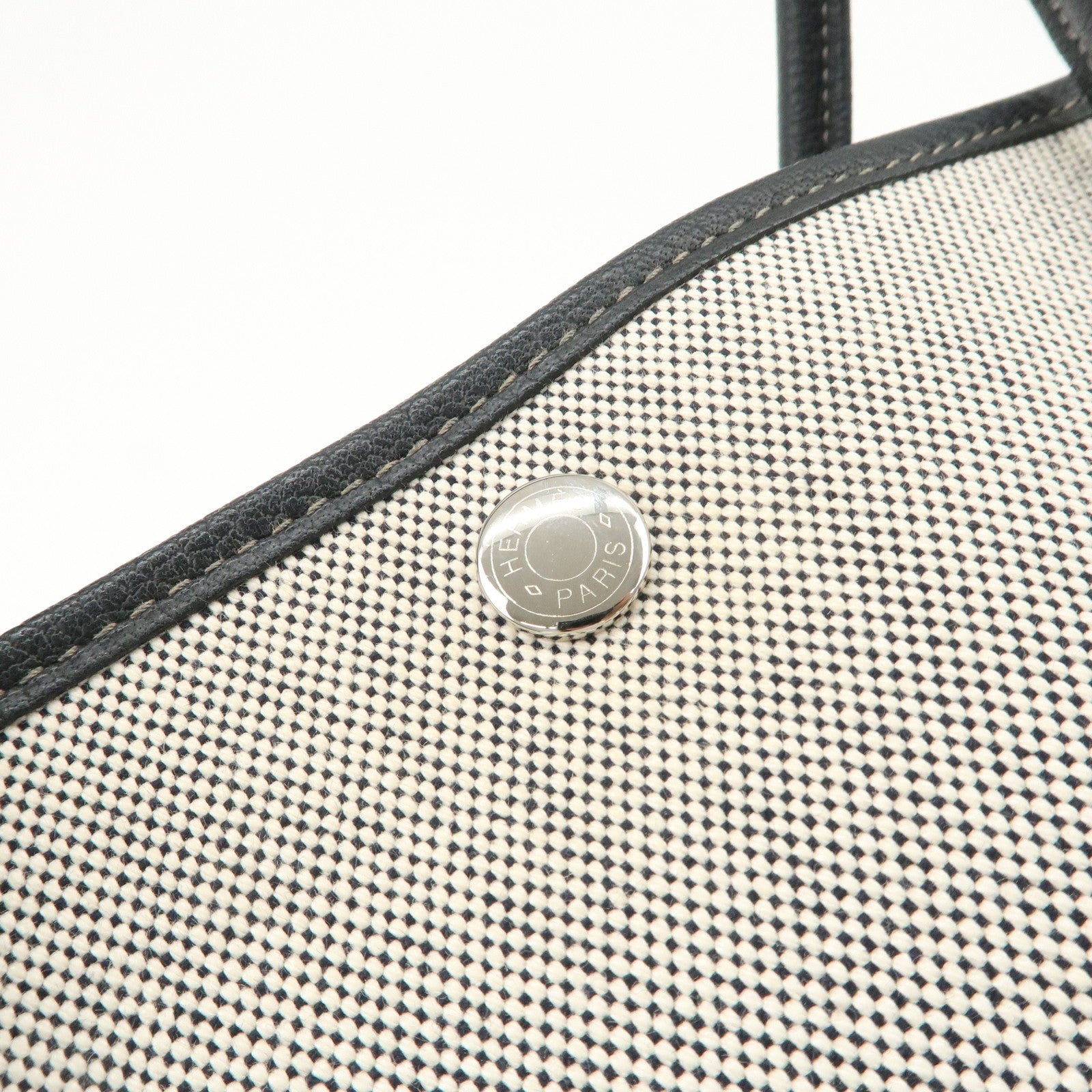 HERMES Leather Toile Garden Party PM P Stamped Tote Bag Natural