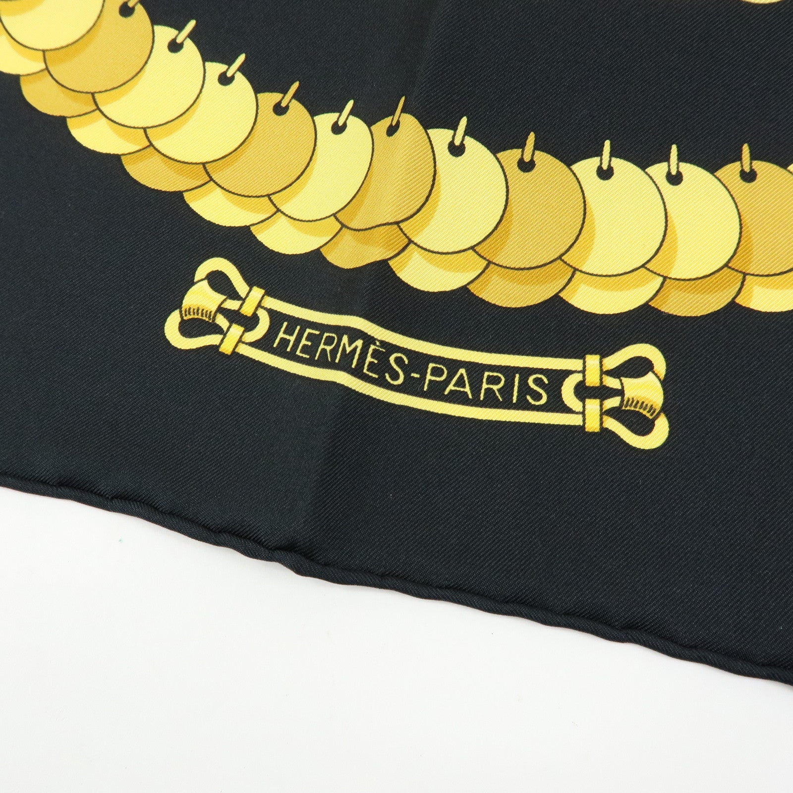 HERMES Carre 90 Silk 100 % Scarf KOSMIMA Black Yellow