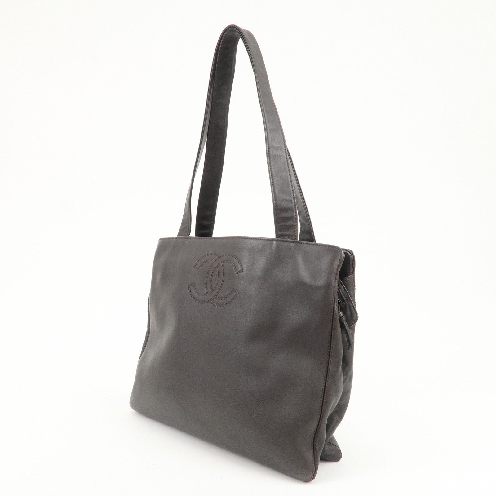 CHANEL COCO Mark Leather Tote Bag Shoulder Bag Brown A14305