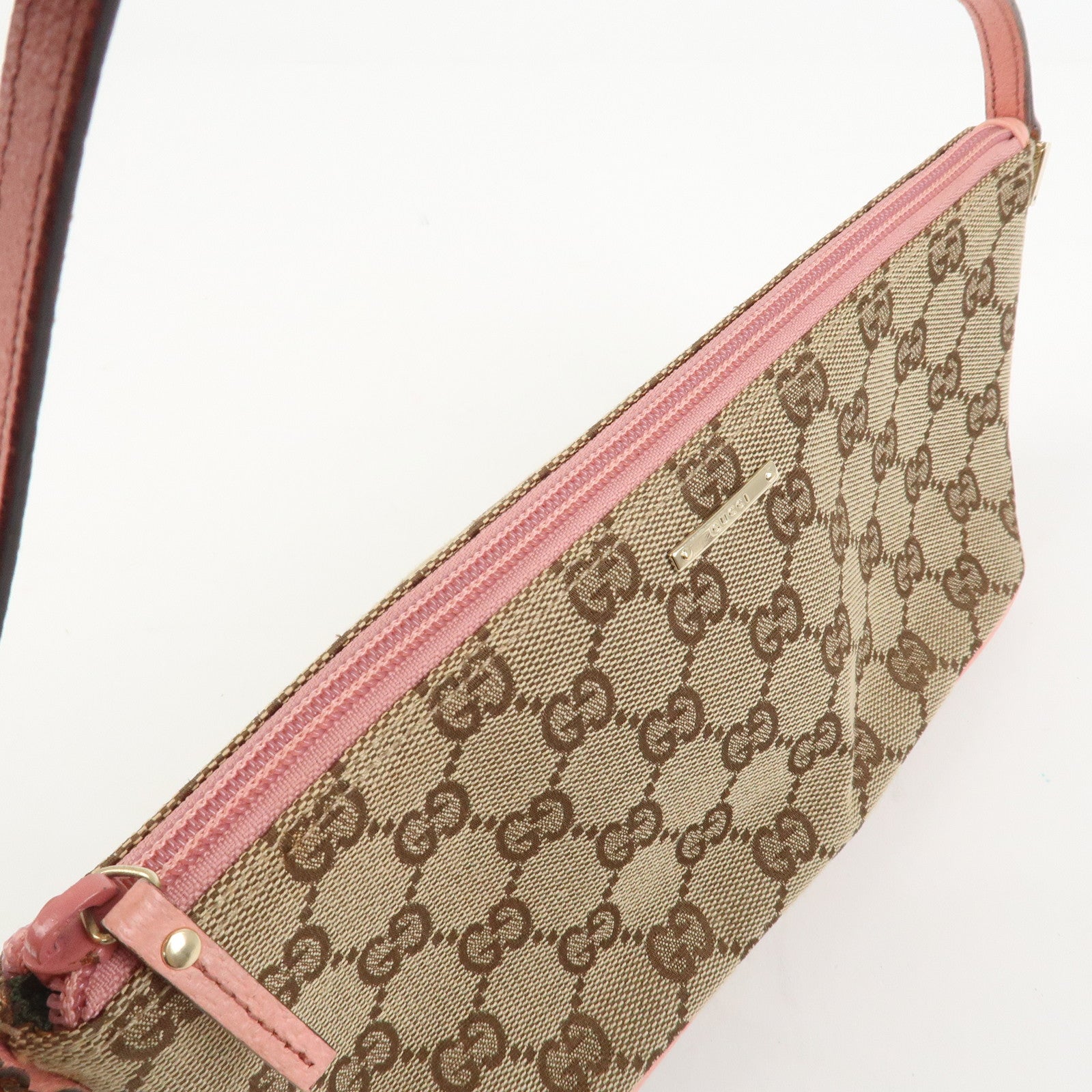 GUCCI Boat Bag GG Canvas Leather Hand Bag Brown Pink 07198