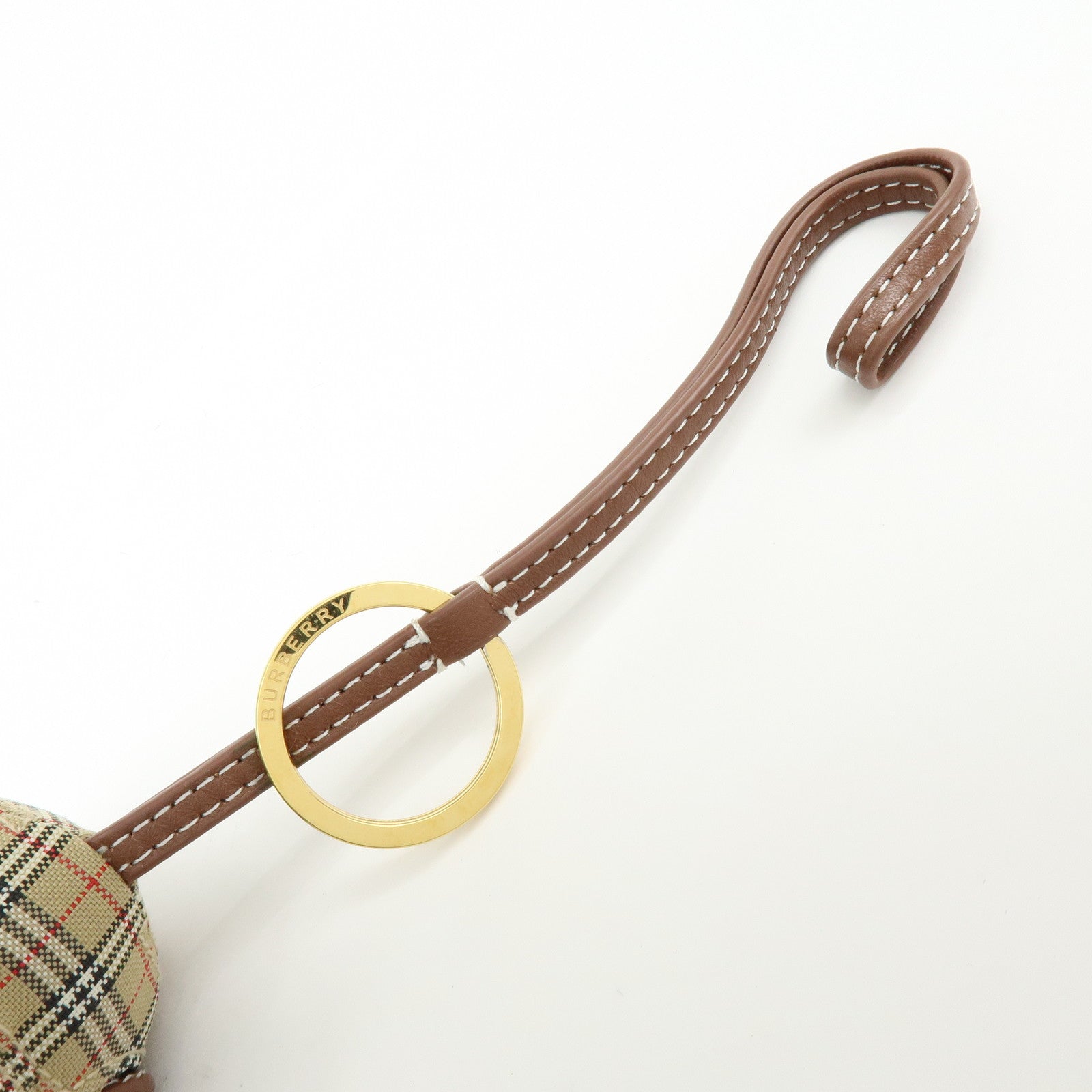 BURBERRY Nova Plaid Bear Motif Leather Canvas Bag Charm Key Chain