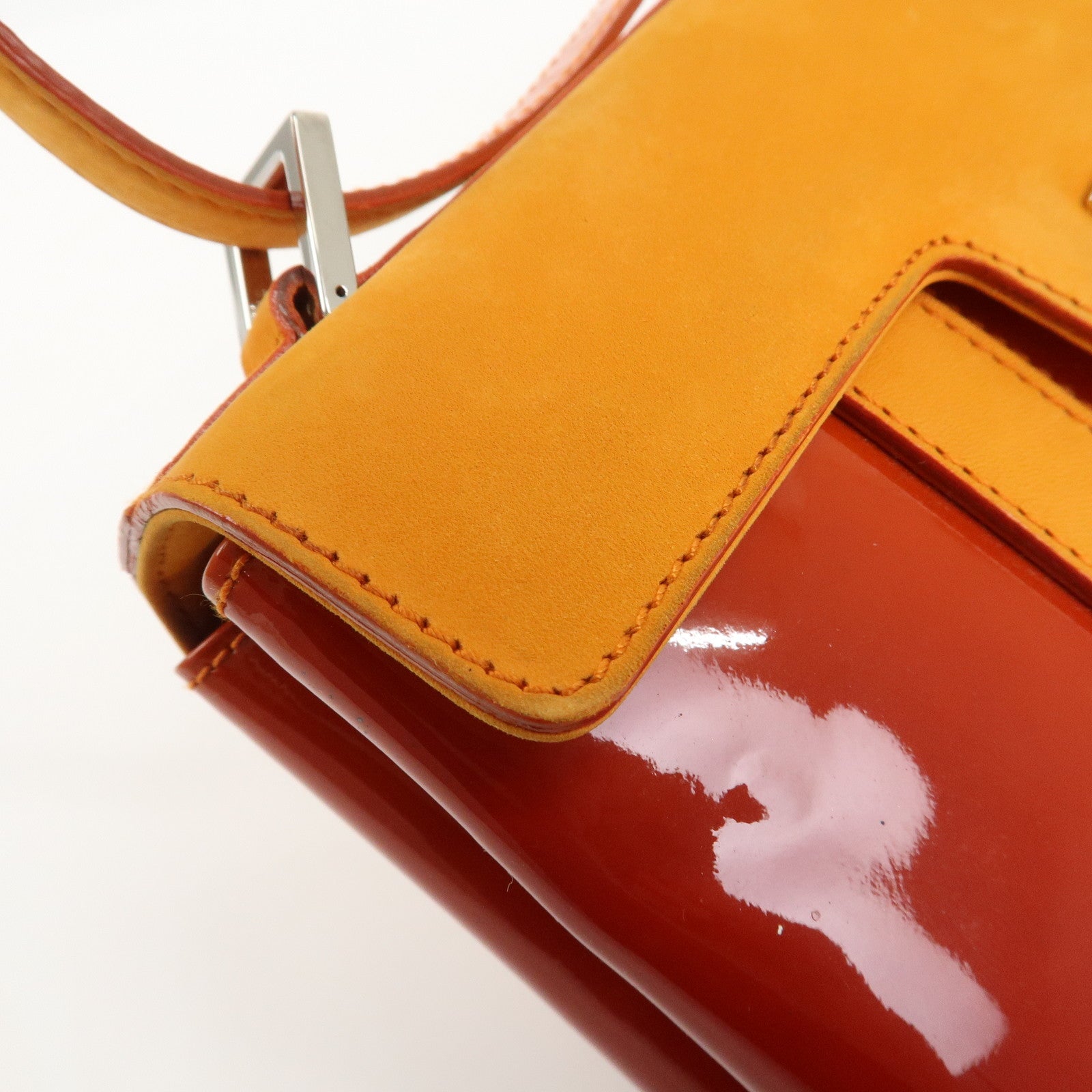 BVLGARI Patent Leather Shoulder Bag Hand Bag Orange