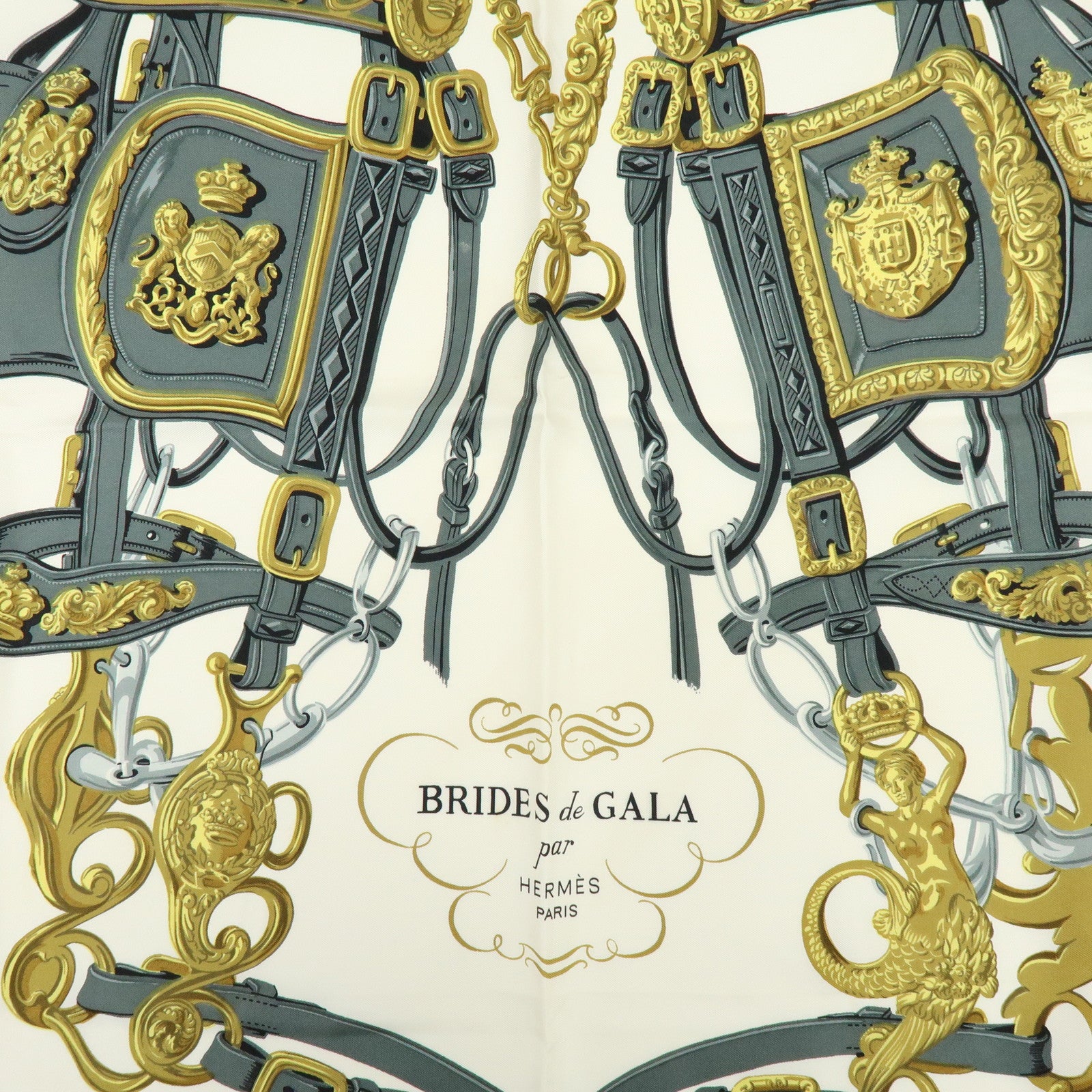 HERMES Carre 90 Silk 100% BRIDES DE GALA Scarf Light Pink White