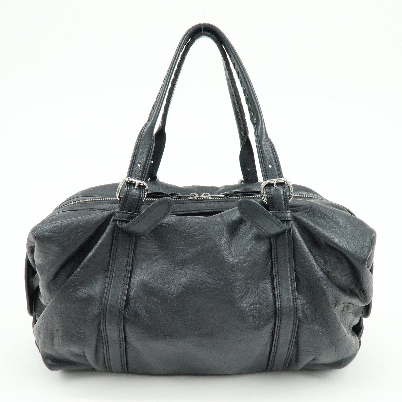 LOEWE Canela Nappa Leather Mini Boston Bag Shoulder Bag Black