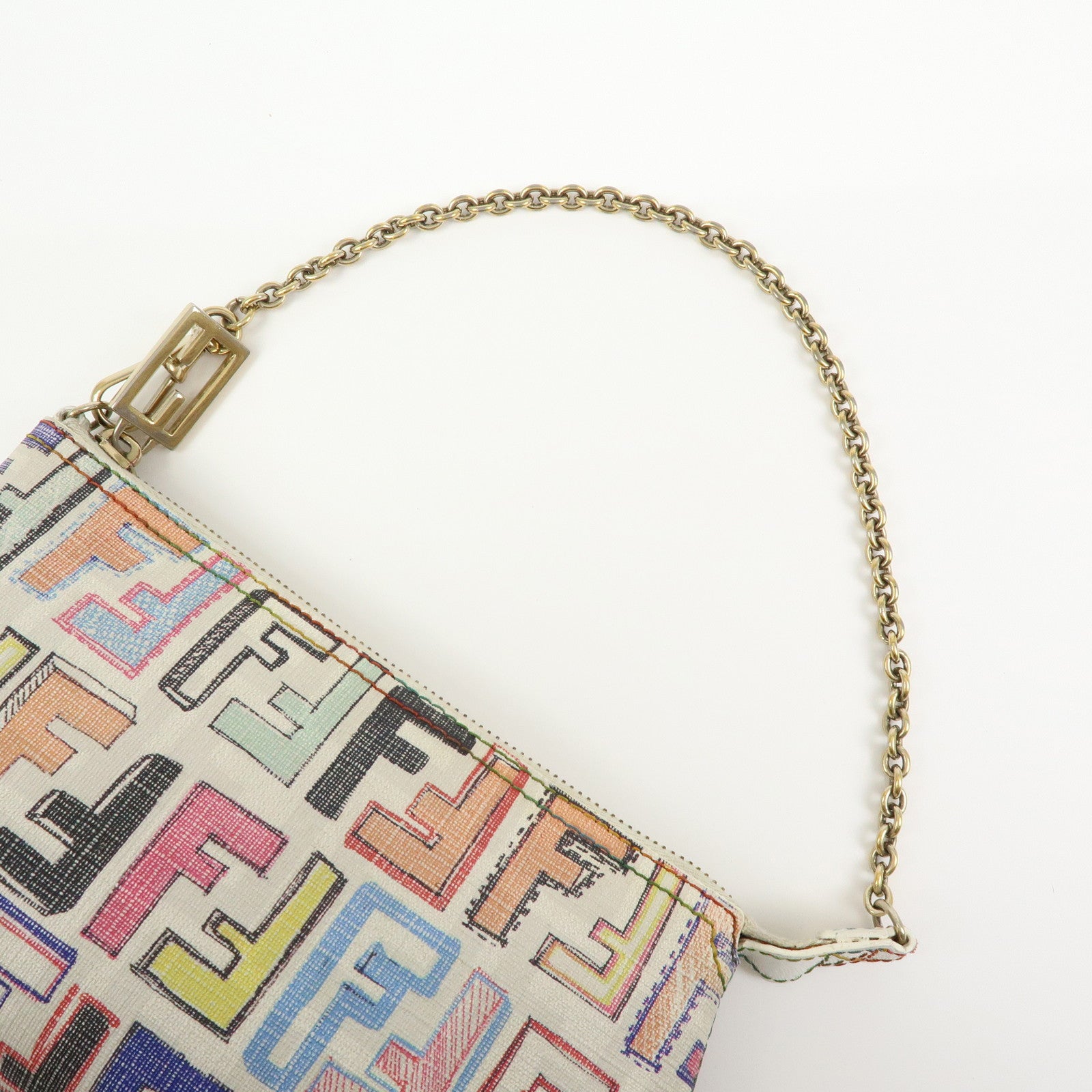 FENDI Zucca Print PVC Chain Accessory Pouch White Multicolor 8BR592