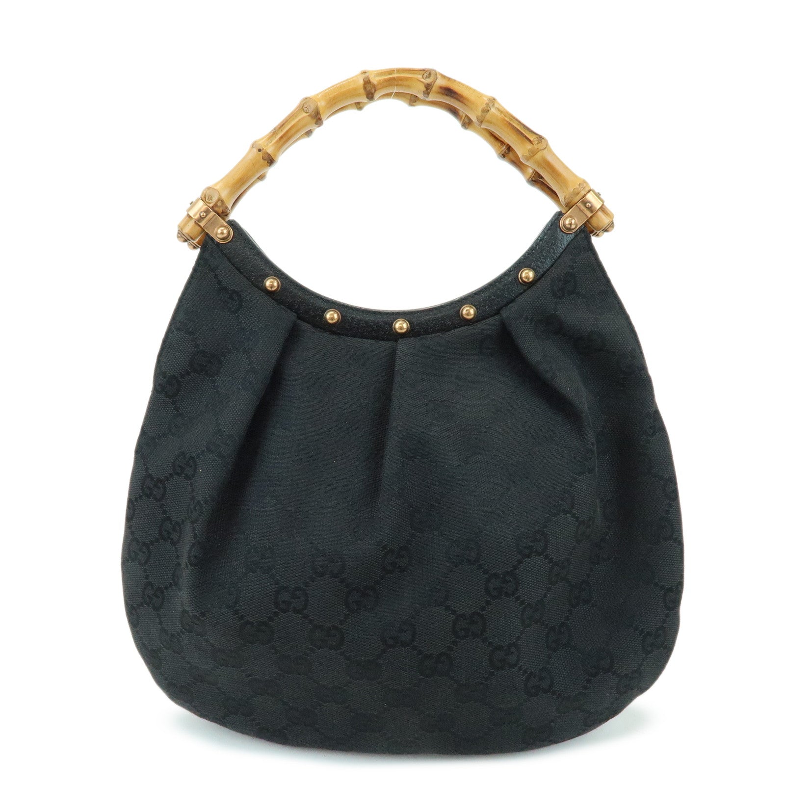 GUCCI Bamboo GG Canvas Leather Hand Bag Shoulder Bag Black 124297