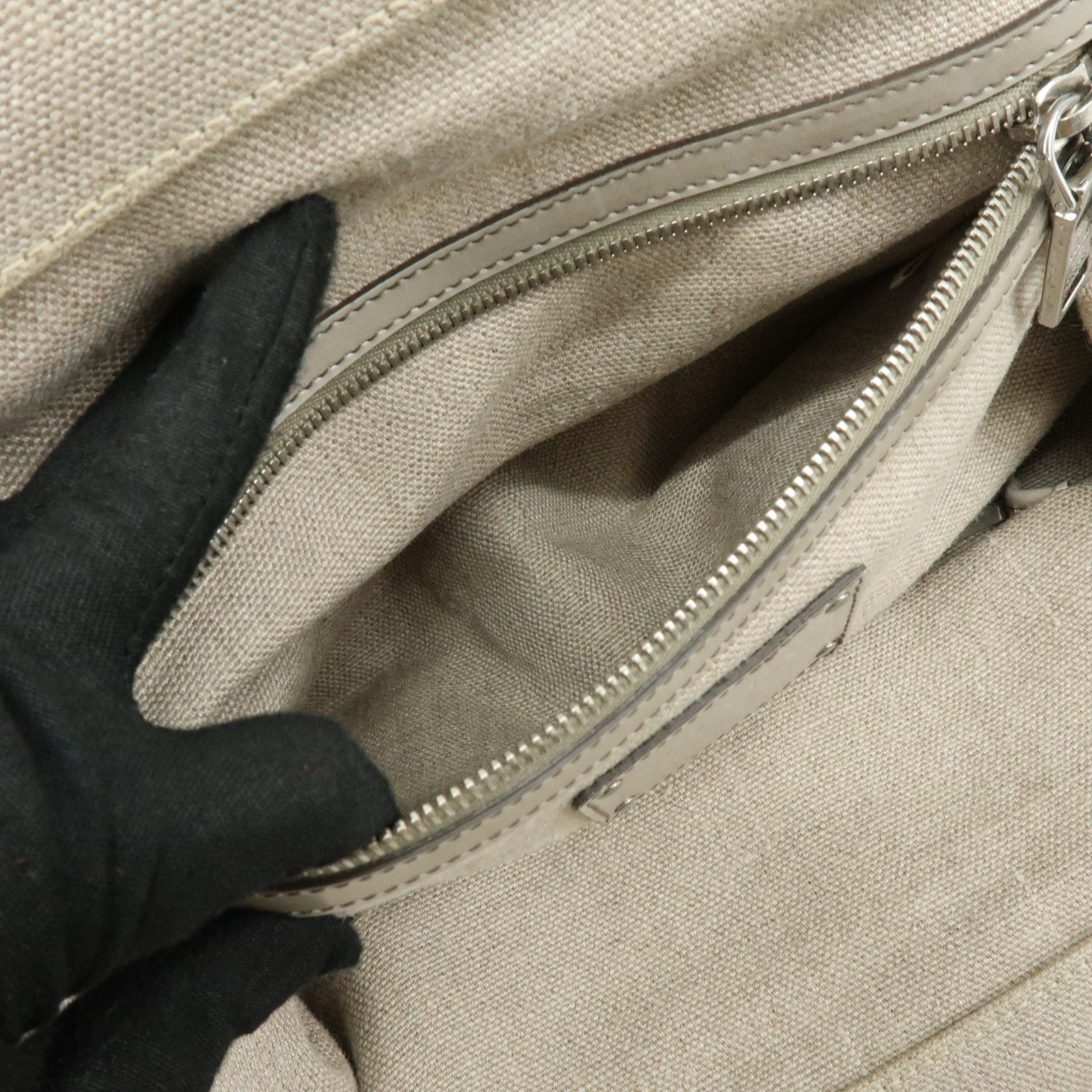 PRADA Denim Boston Bag Hand Bag Natural BN1886