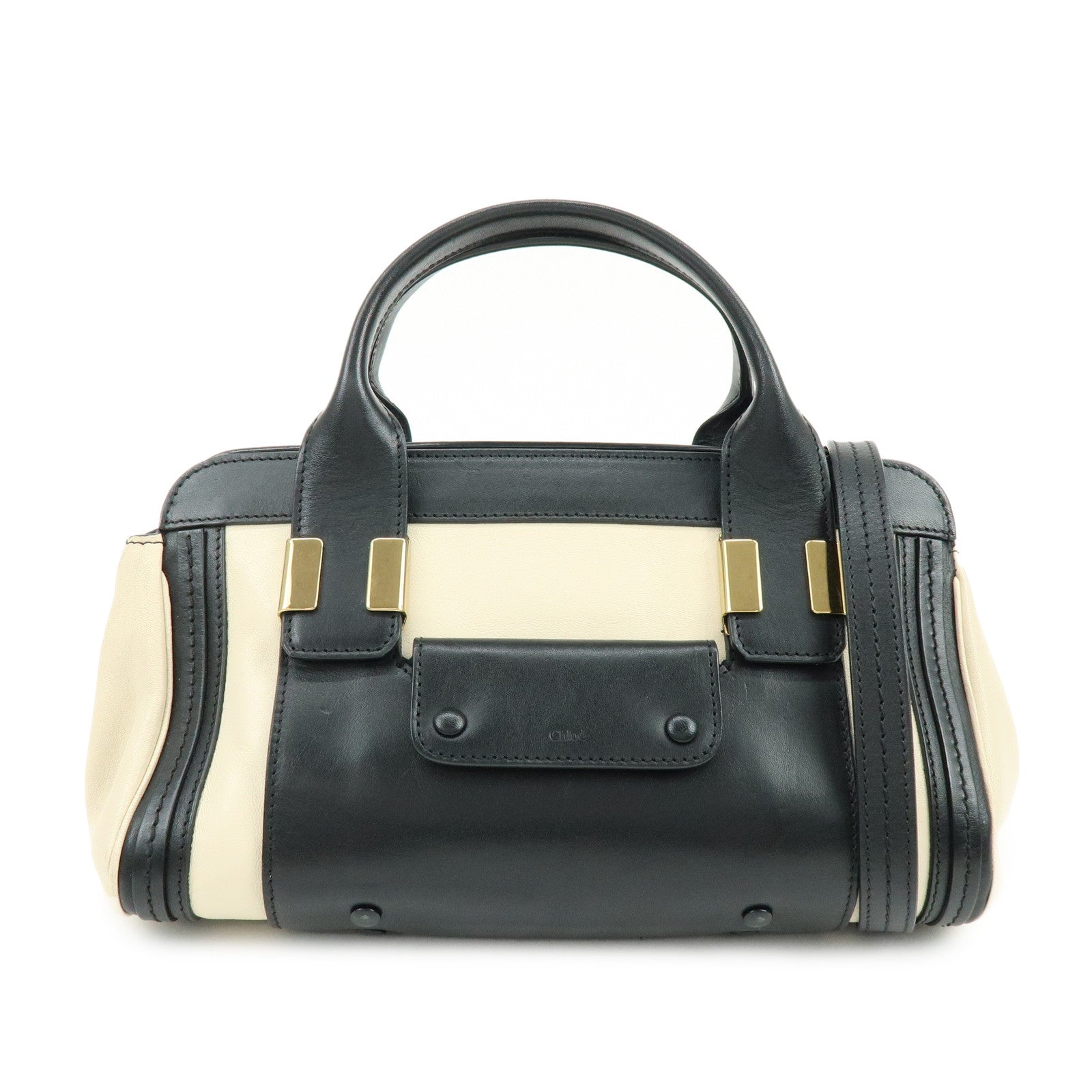 Chloe Alice Leather 2Way Bag Hand Bag Shoulder Bag Ivory Black
