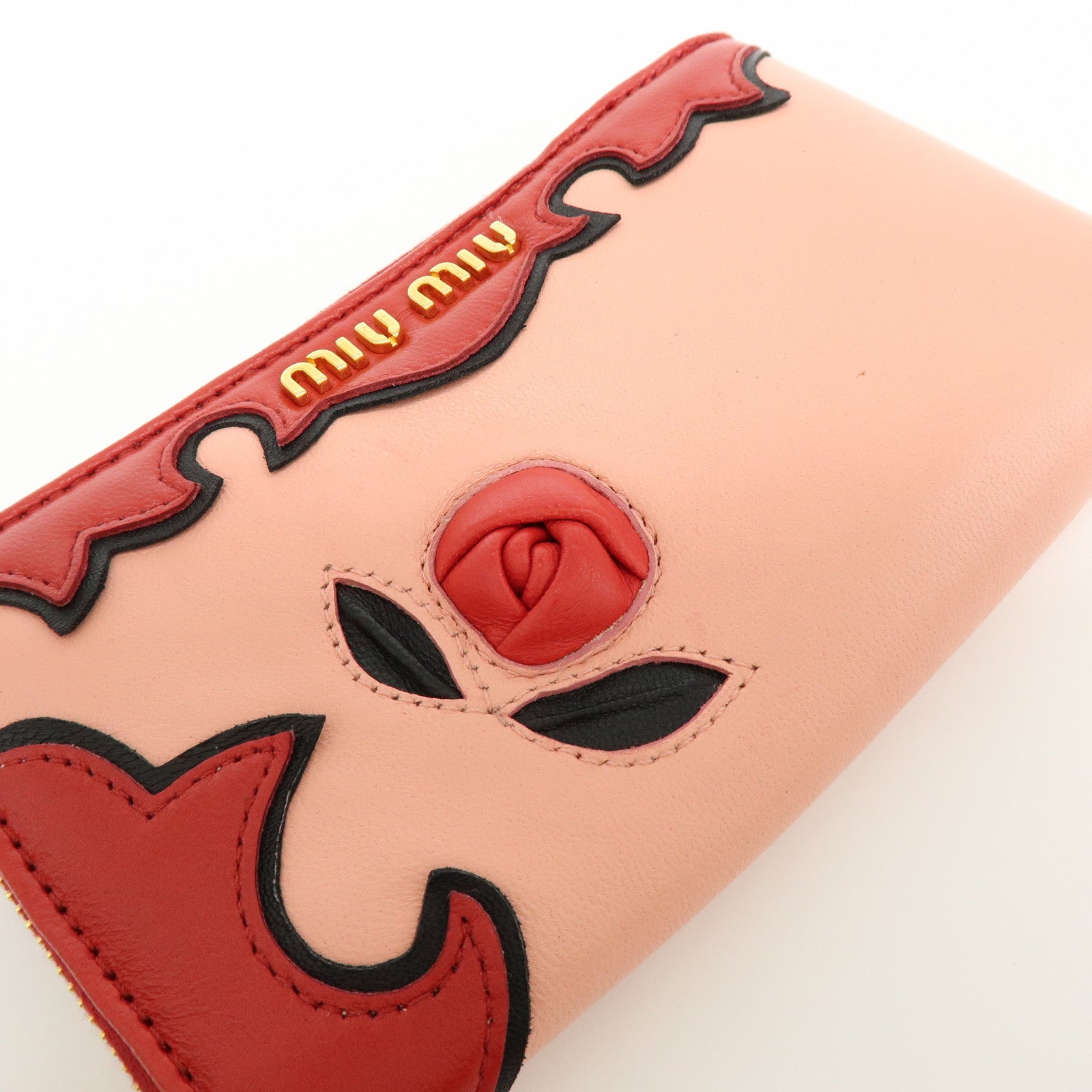 MIU MIU Lamb Skin Leather Zippy Pouch Rose Pink Red