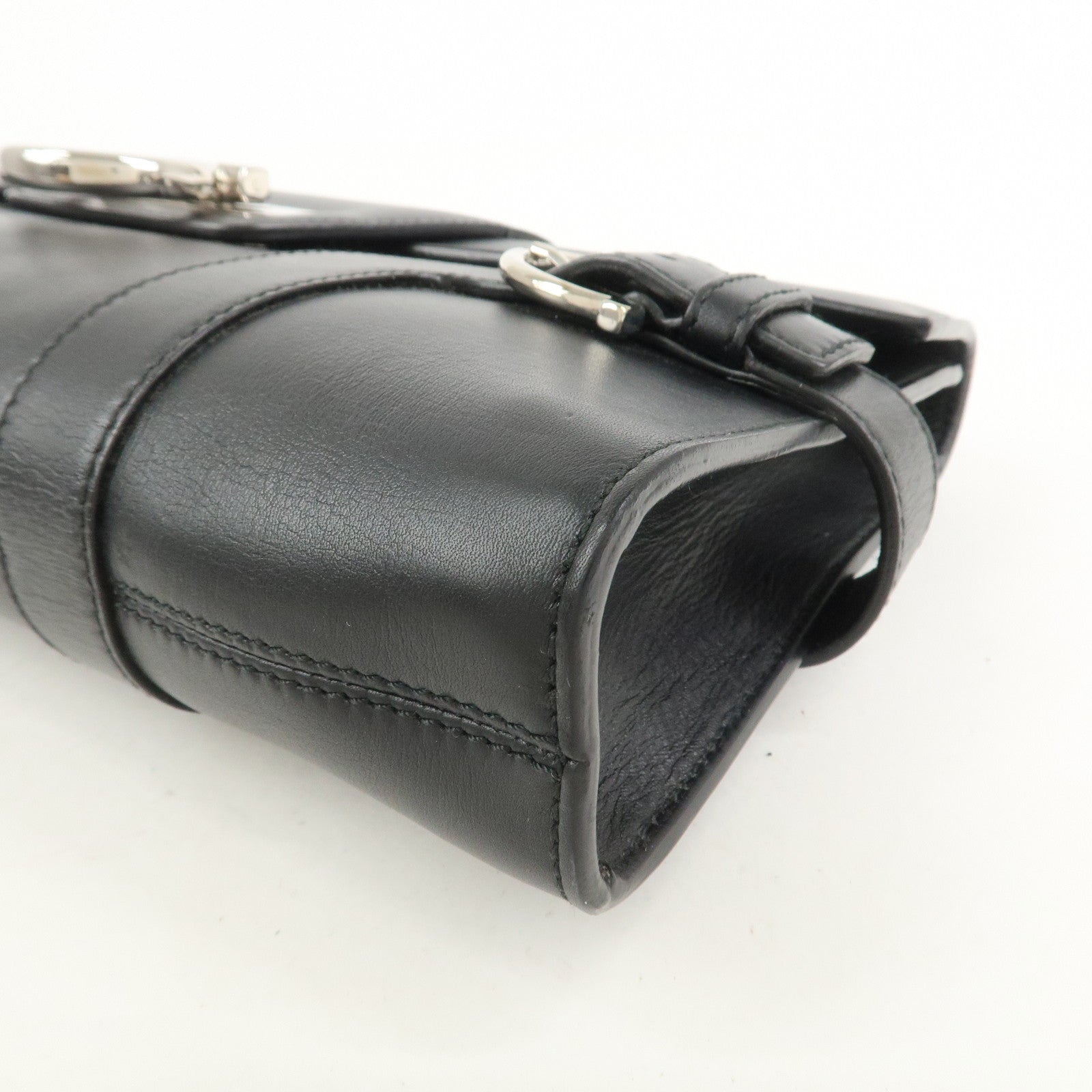 Ferragamo Gancini Leather 2Way Bag Hand Bag Shoulder Bag Black