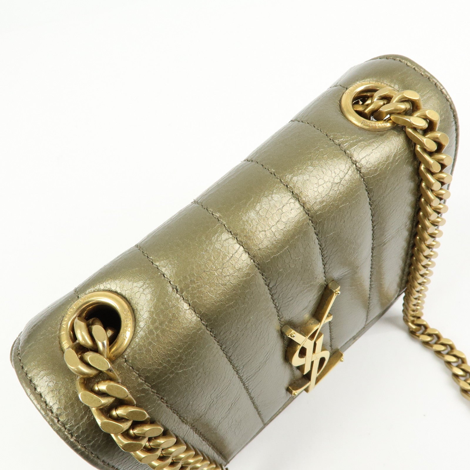 SAINT LAURENT PARIS Leather Vicky Shoulder Bag Crossbody Bag Gold