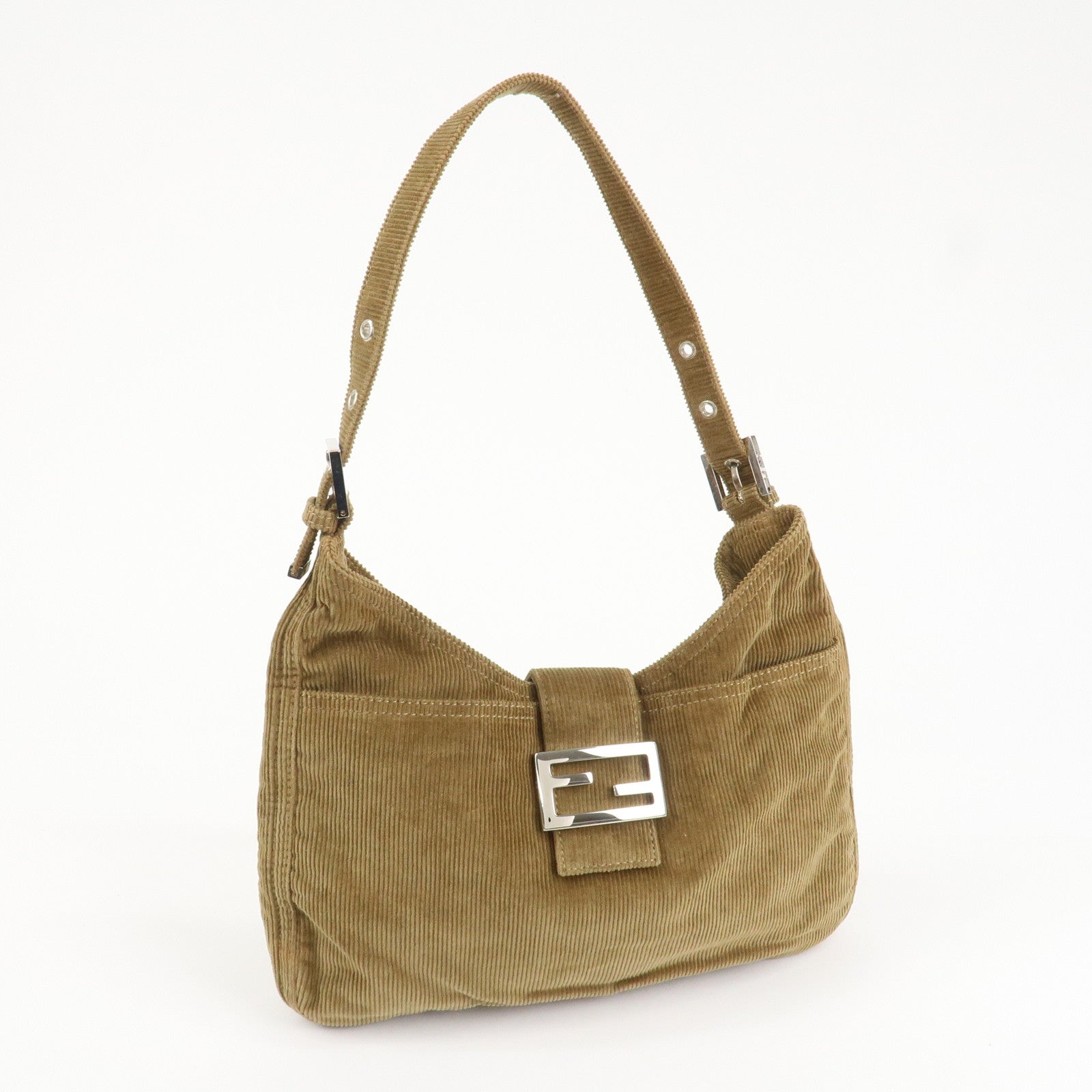 FENDI Mamma Baguette Corduroy Shoulder Bag Brown 26569 Used