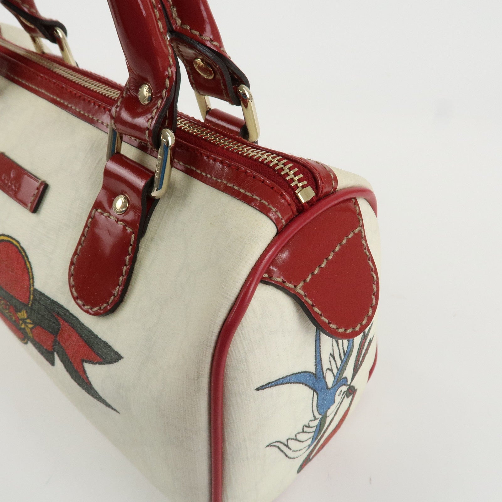 GUCCI Joyline GG Supreme Leather Mini Boston Bag White Red 190257 Used