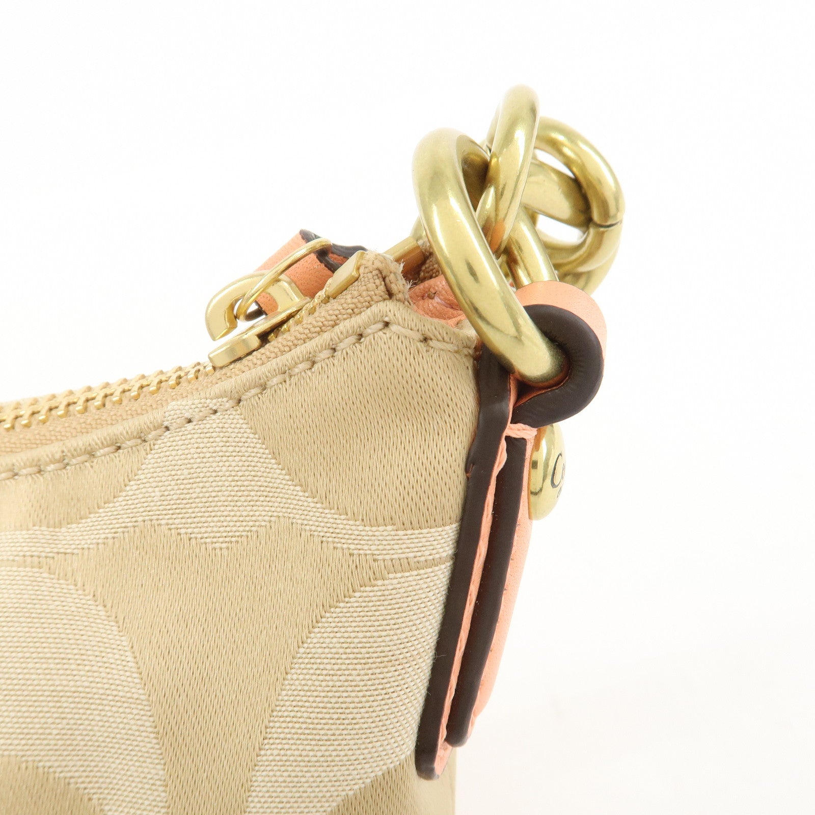 COACH Signature Canvas Leather Shoulder Crossbody Bag Beige Pink