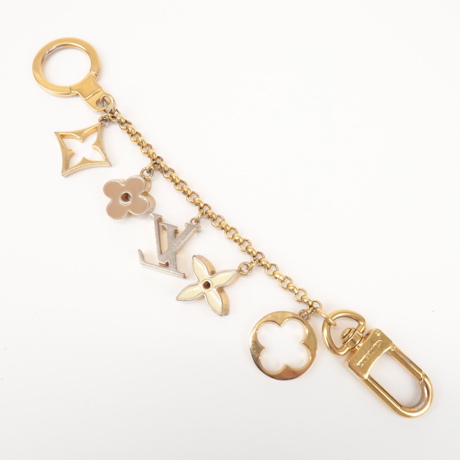Louis Vuitton Fleur de Monogram Bag Charm Key Chain Gold M65111