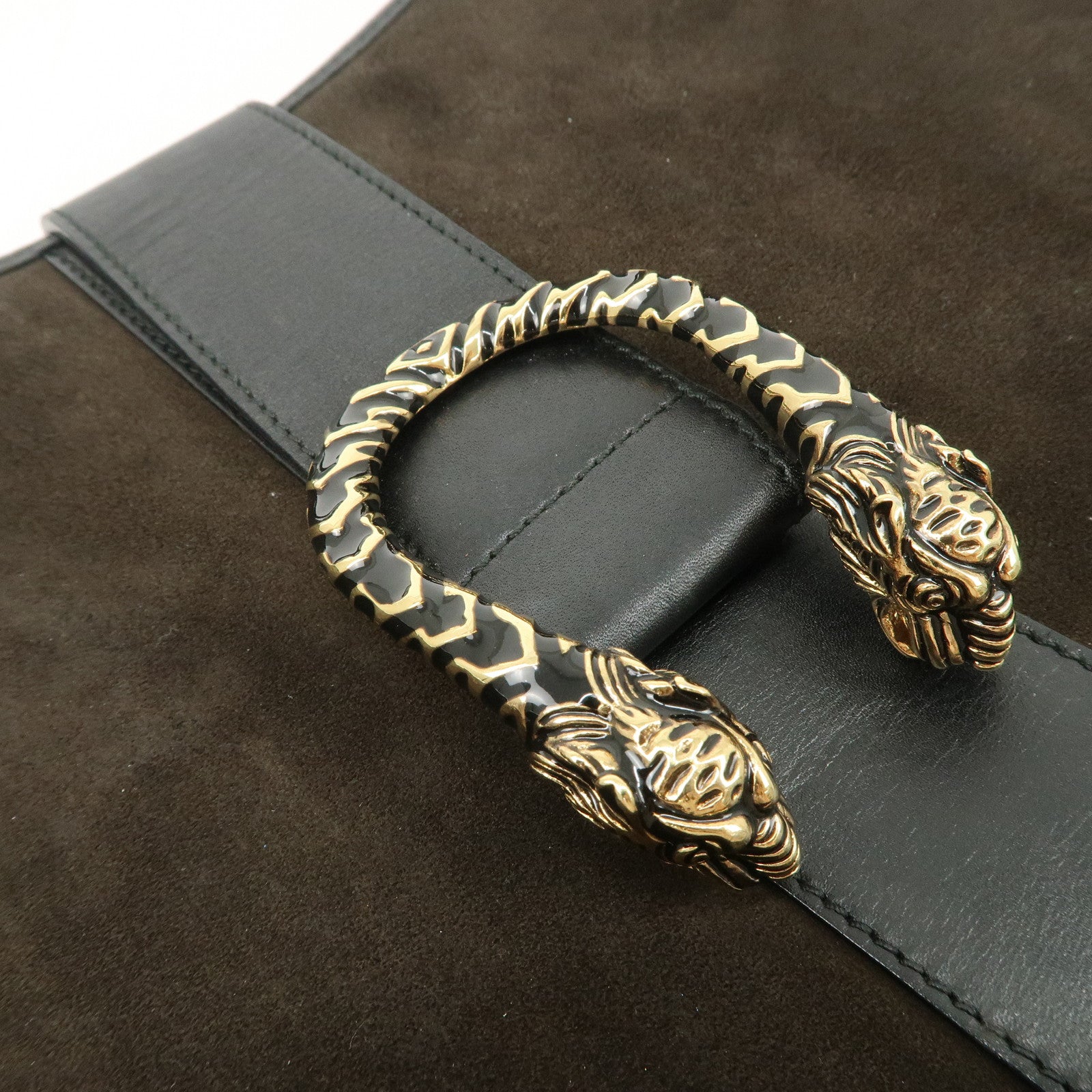 GUCCI Dionysus Suede Leather Shoulder Bag Dark Brown Black 001.4067 Used