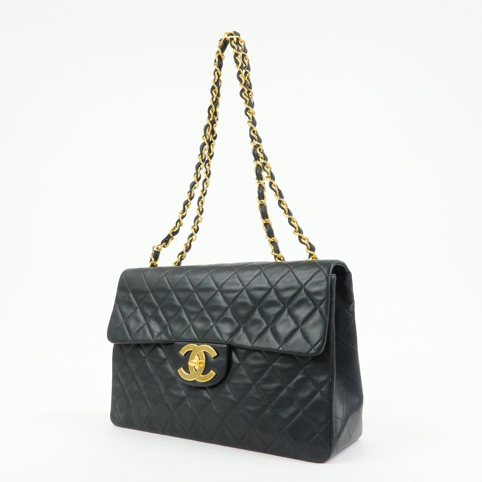 CHANEL Jumbo Matelasse 34 Lamb Skin Shoulder Bag Black A01094