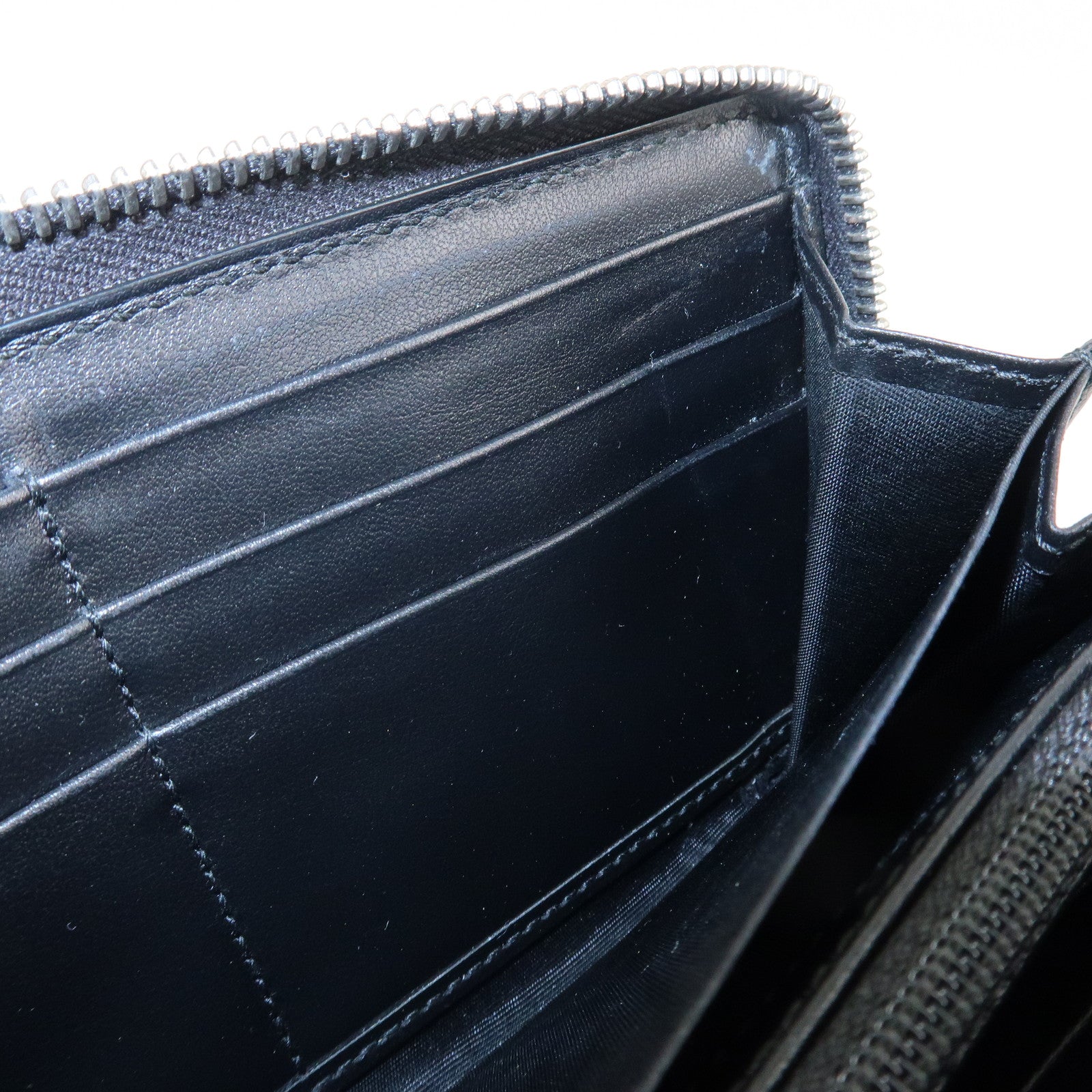 GUCCI Blade Embroidery Leather Zip Around Long Wallet Black Used