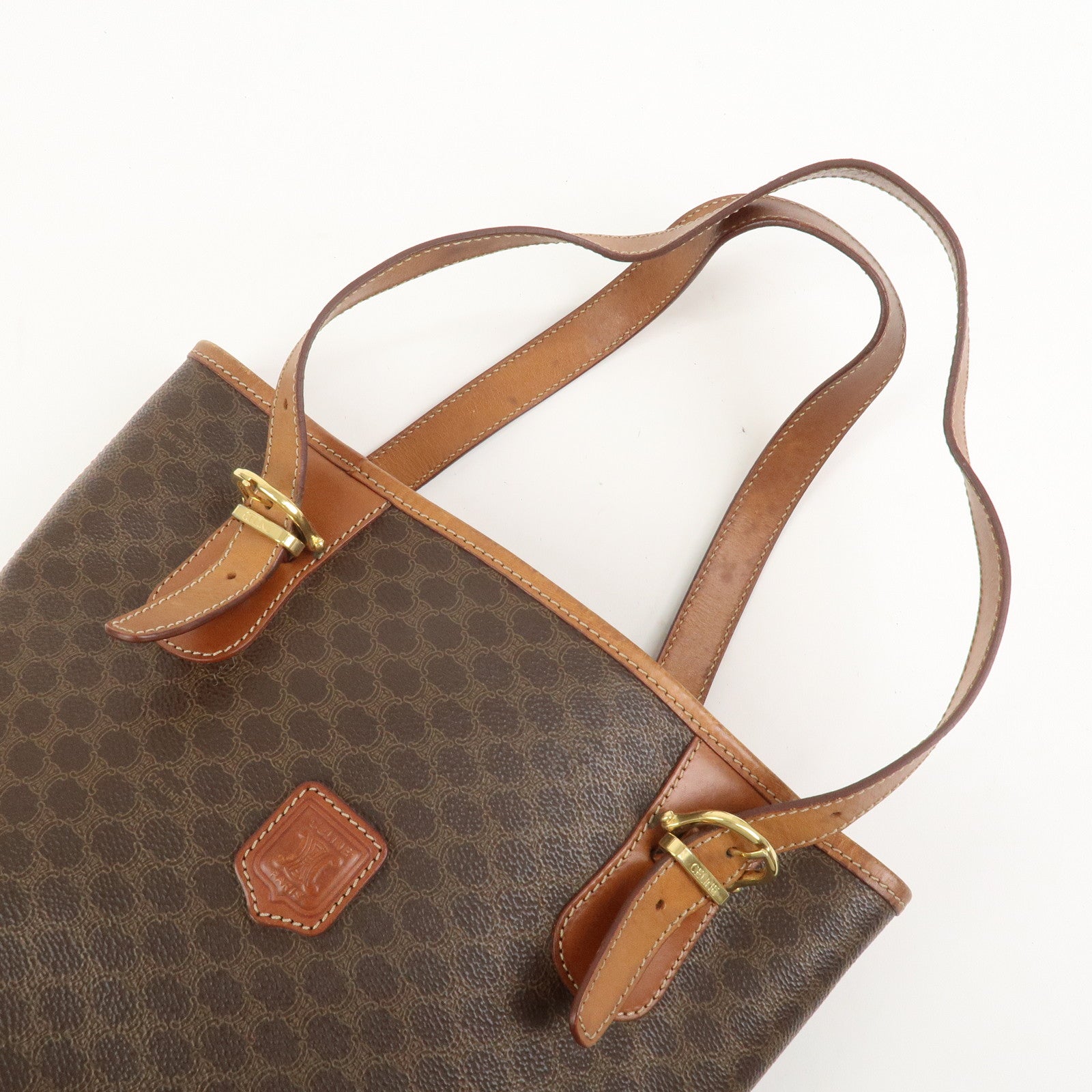 CELINE Macadam PVC Leather Tote Bag Hand Bag Brown