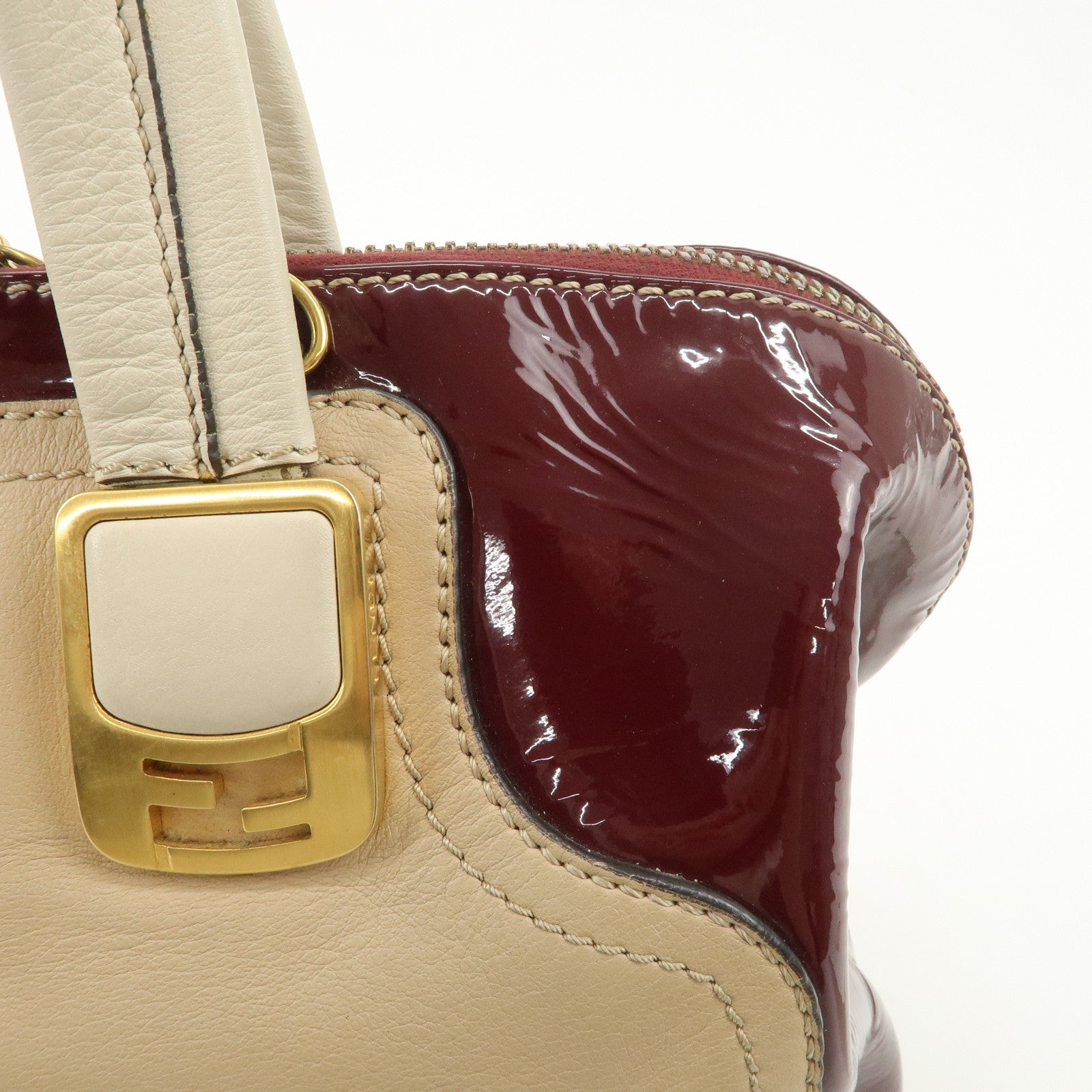 FENDI Chameleon Leather Enamel 2WAY Bag Beige Bordeaux 8BL114