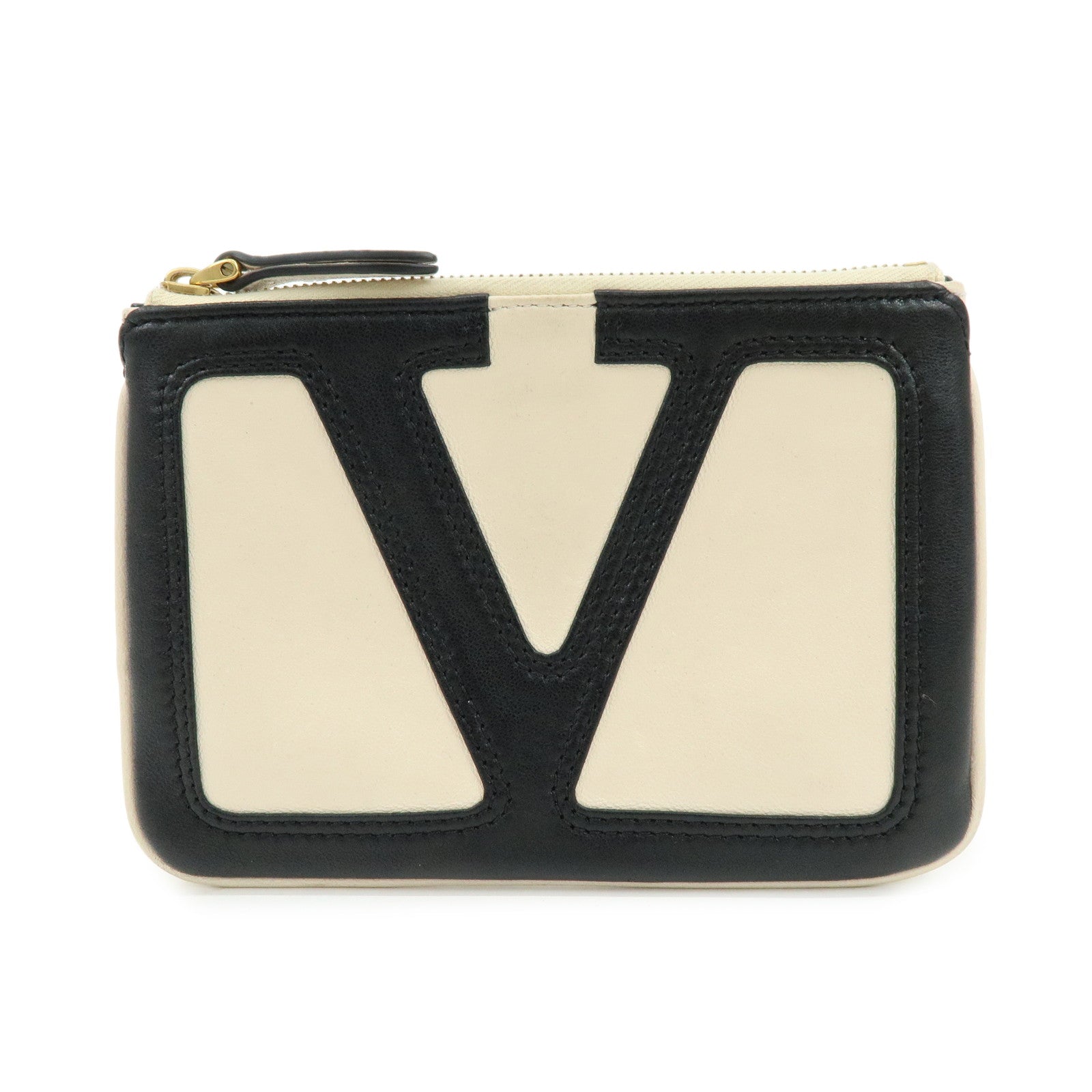 VALENTINO Viva Superstar Leather Cosmetic Jewelry Pouch Ivory Black