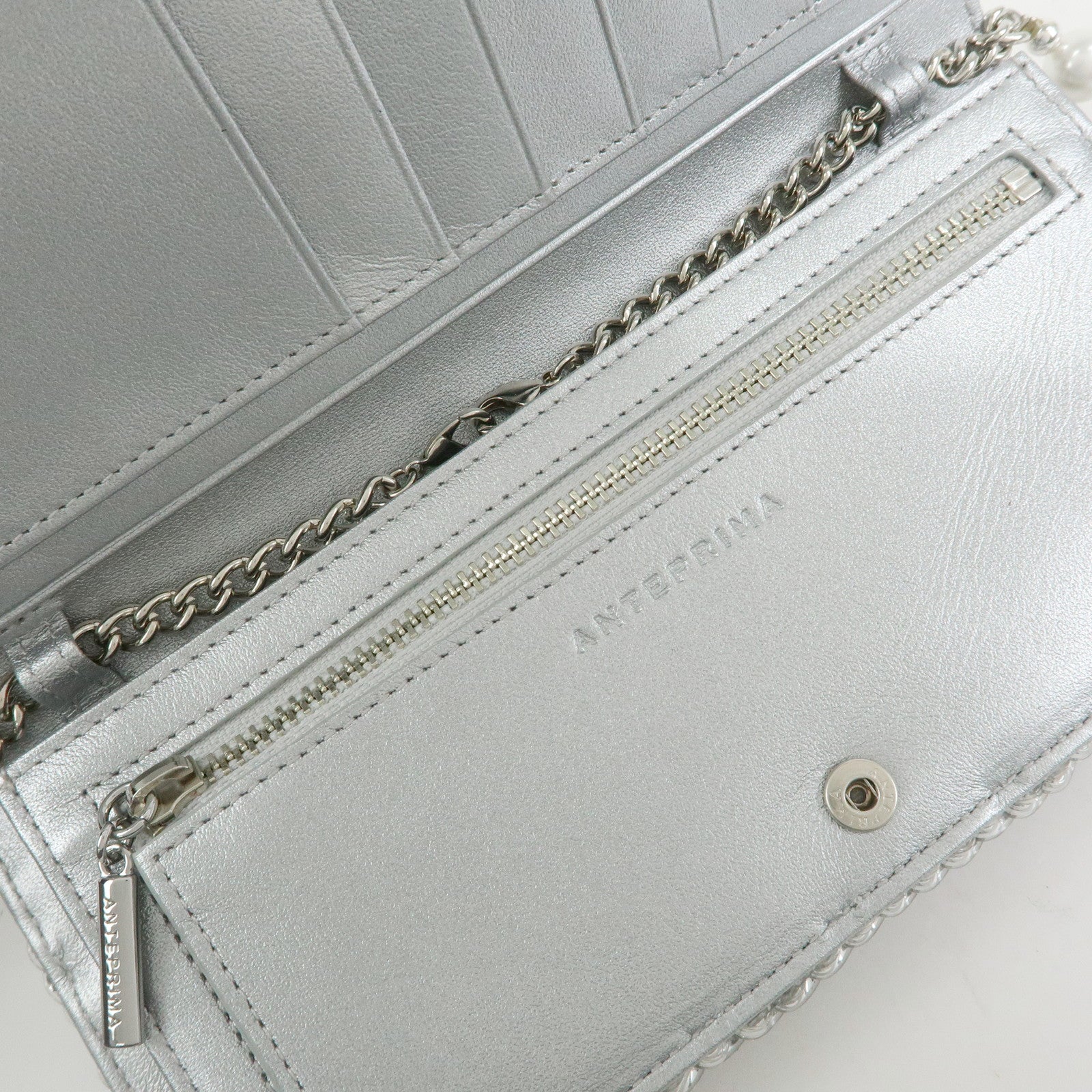 ANTEPRIMA PVC Wire Chain Pearl Hand Bag Long Wallet Silver