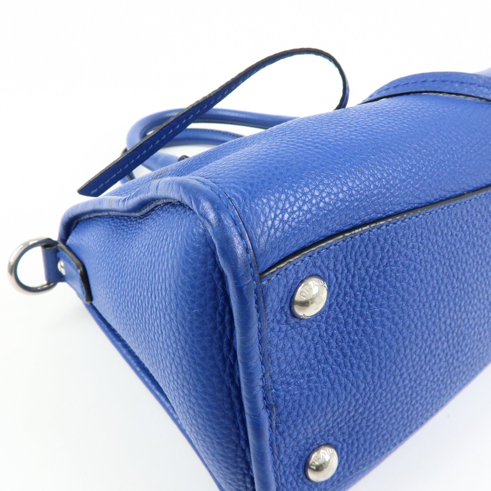 PRADA Vitello Dino Leather 2Way Bag Shoulder Bag Blue BL0805