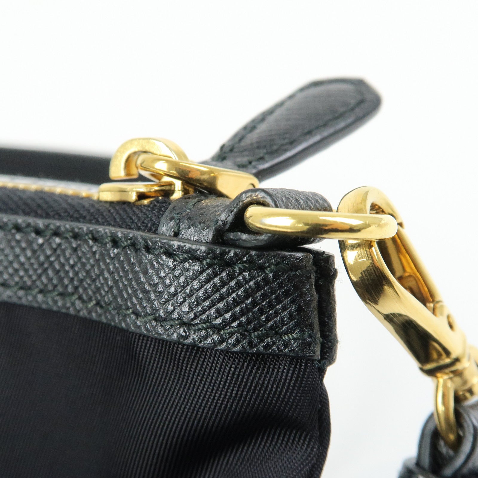 PRADA Logo Nylon Saffiano Leather Hand Bag Shoulder Bag Black