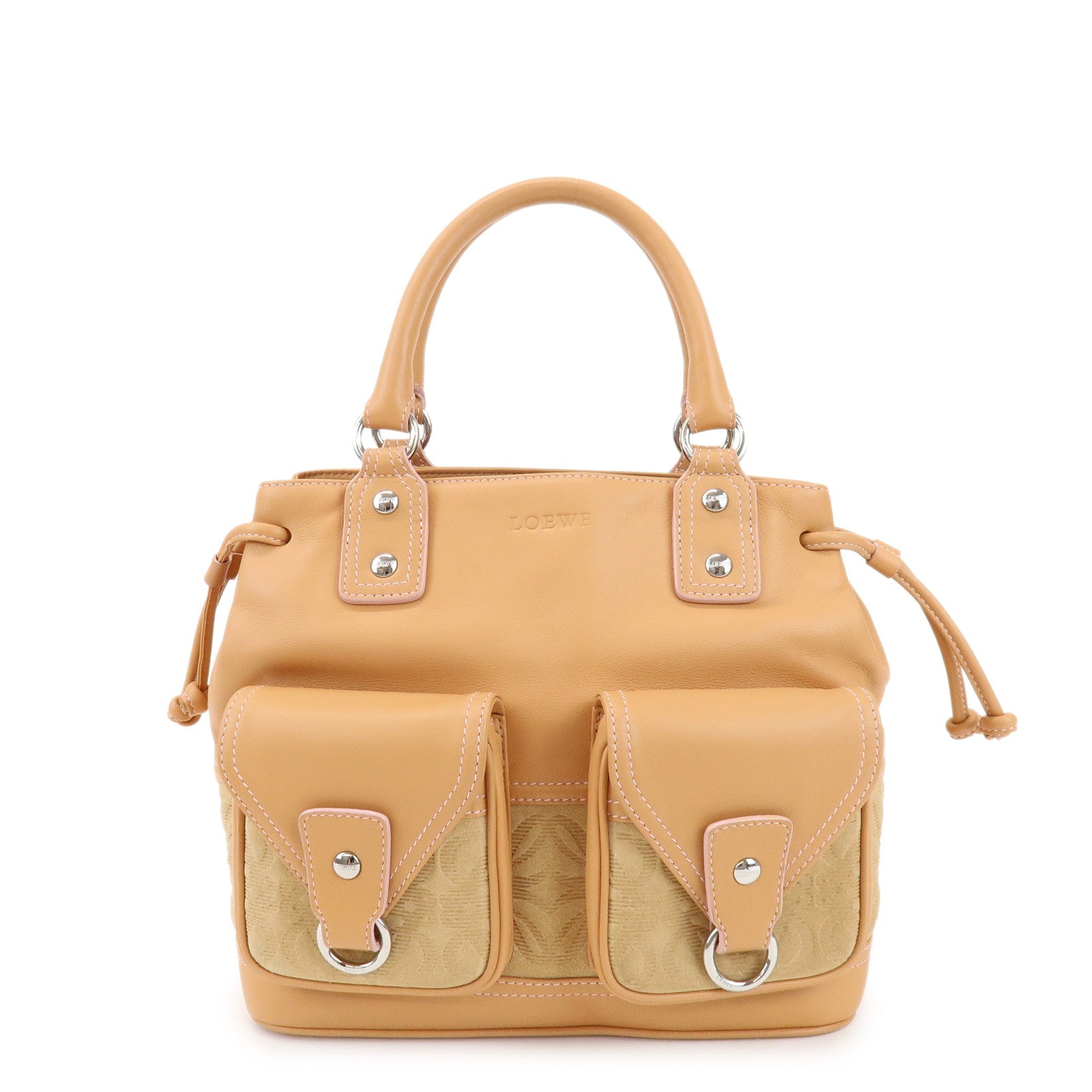 LOEWE Logo Suede Leather Hand Bag Mini Tote Bag Light Brown Beige
