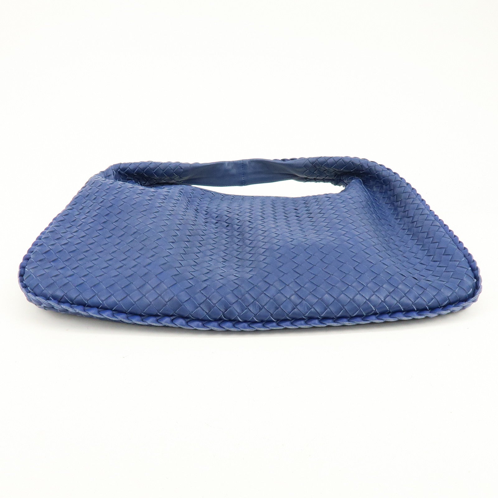 BOTTEGA VENETA Hobo Intrecciato Leather Shoulder Bag Blue 115654