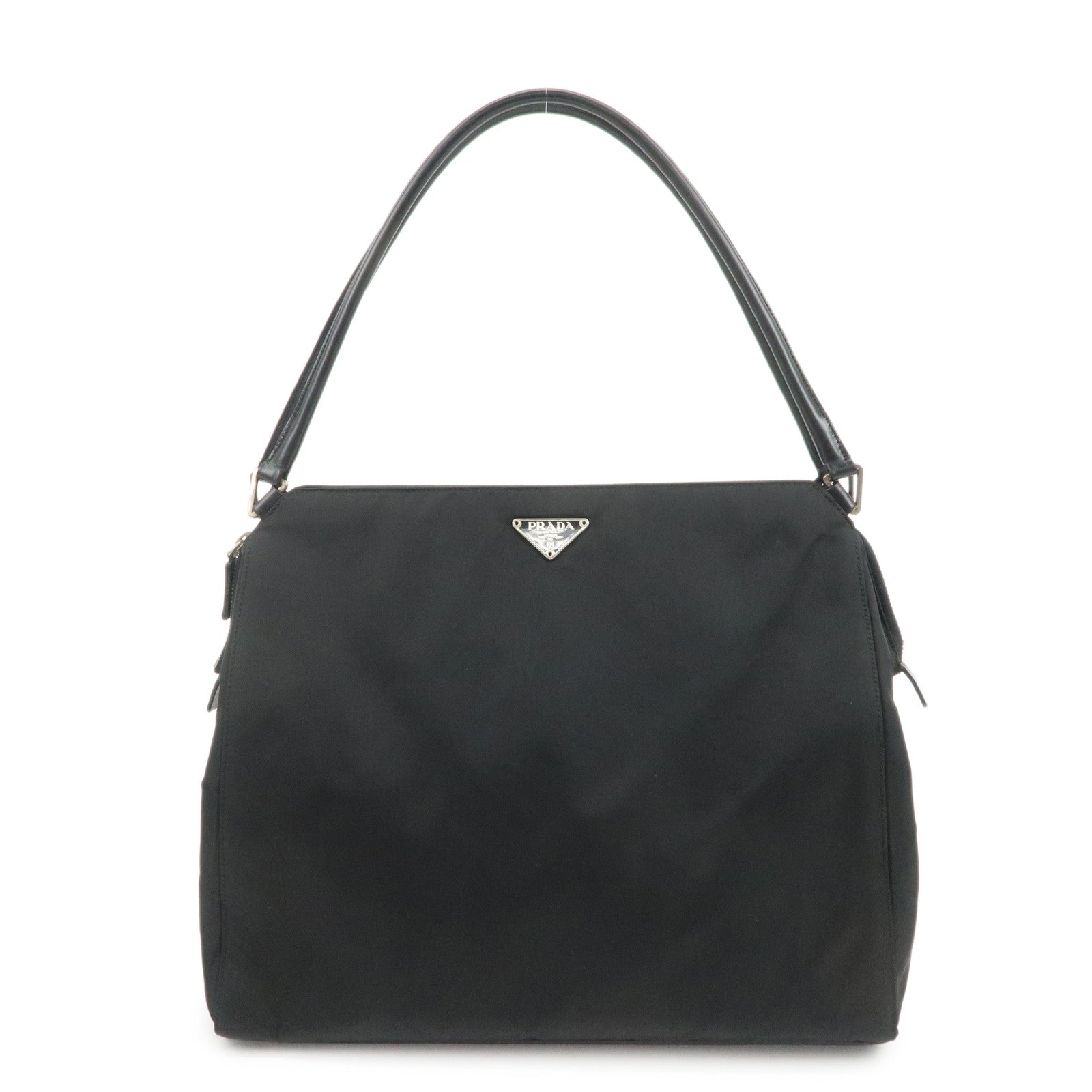 PRADA Triangle Logo Nylon Leather Shoulder Bag Hand Bag Black