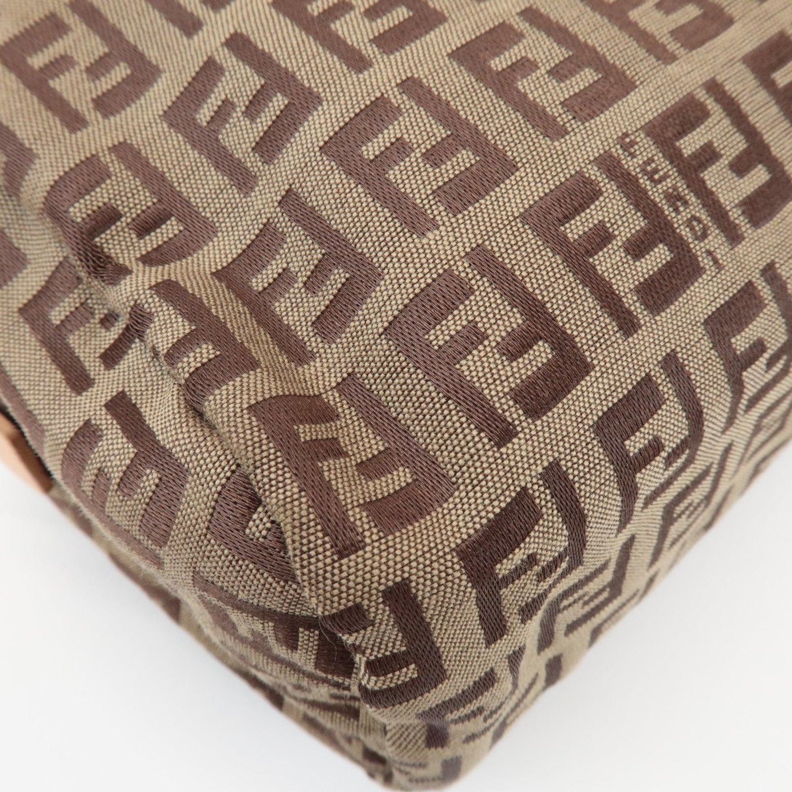 FENDI Zucchino Canvas Leather Pouch Cosmetic Pouch Brown