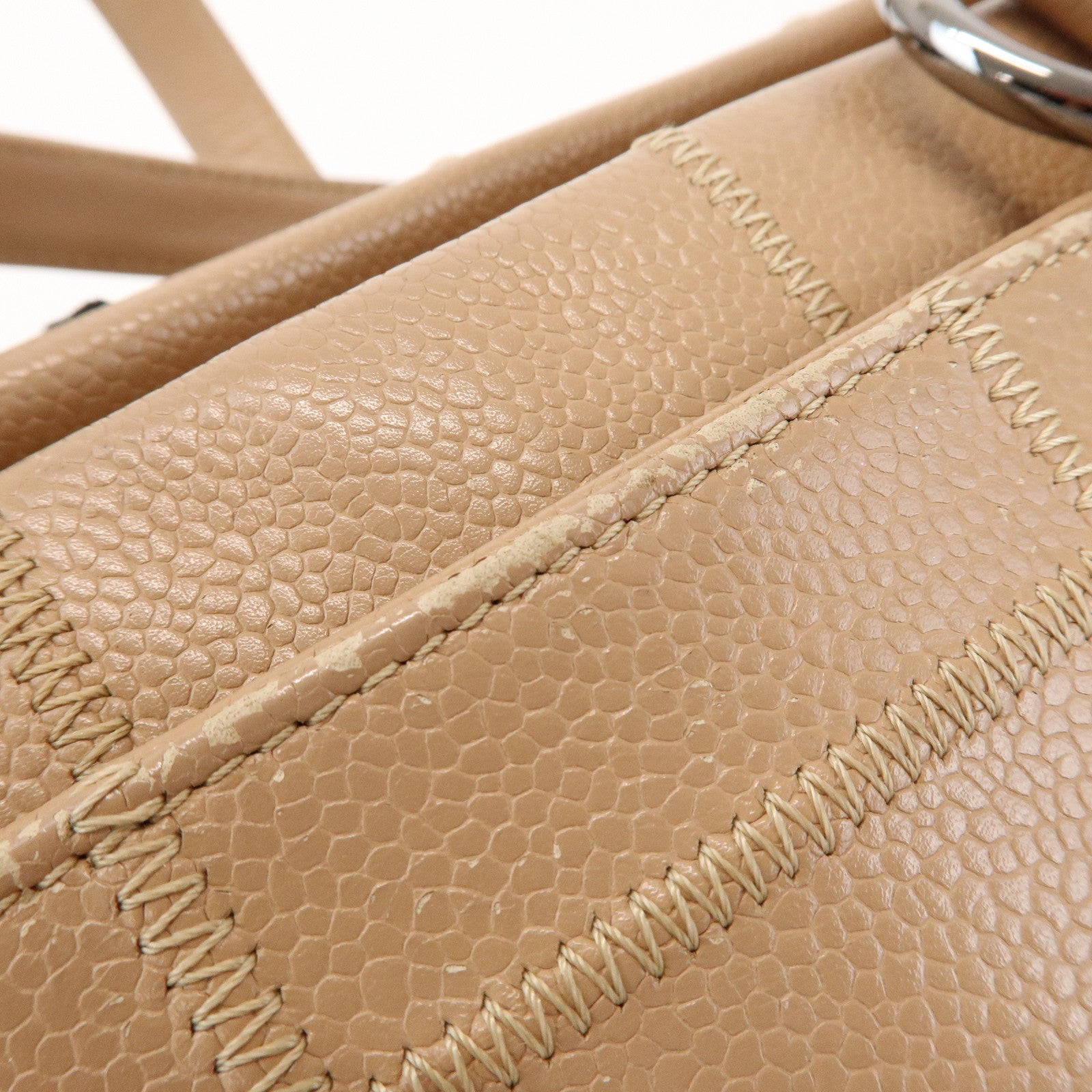 CHANEL Chocolate Bar Caviarskin Boston Bag Shoulder Bag Beige
