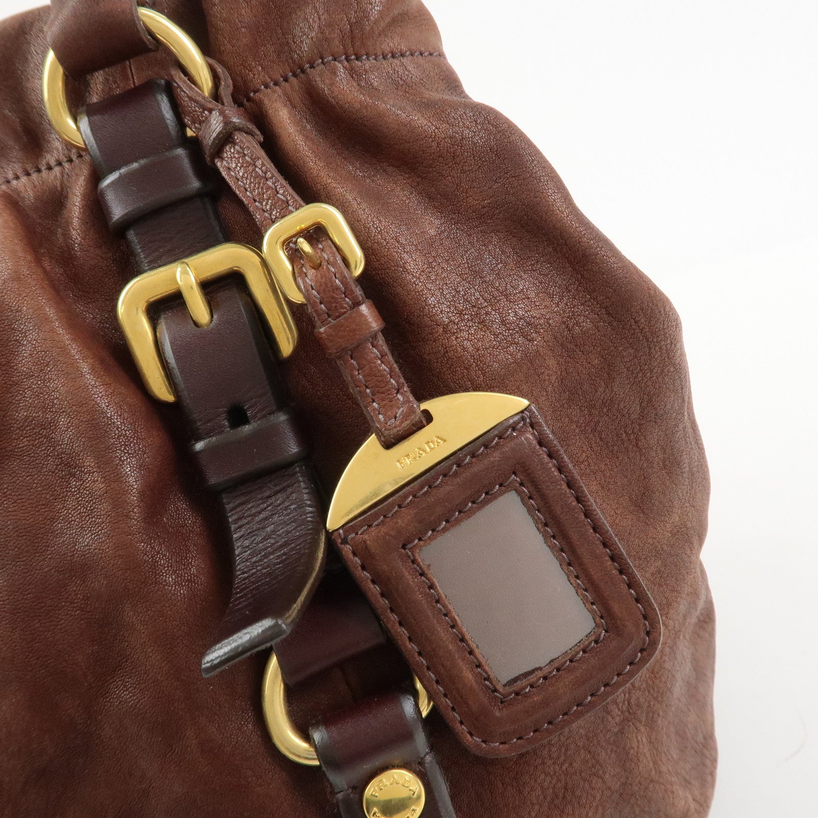 PRADA Logo Leather 2Way Bag Hand Bag Shoulder Bag Brown BN1773