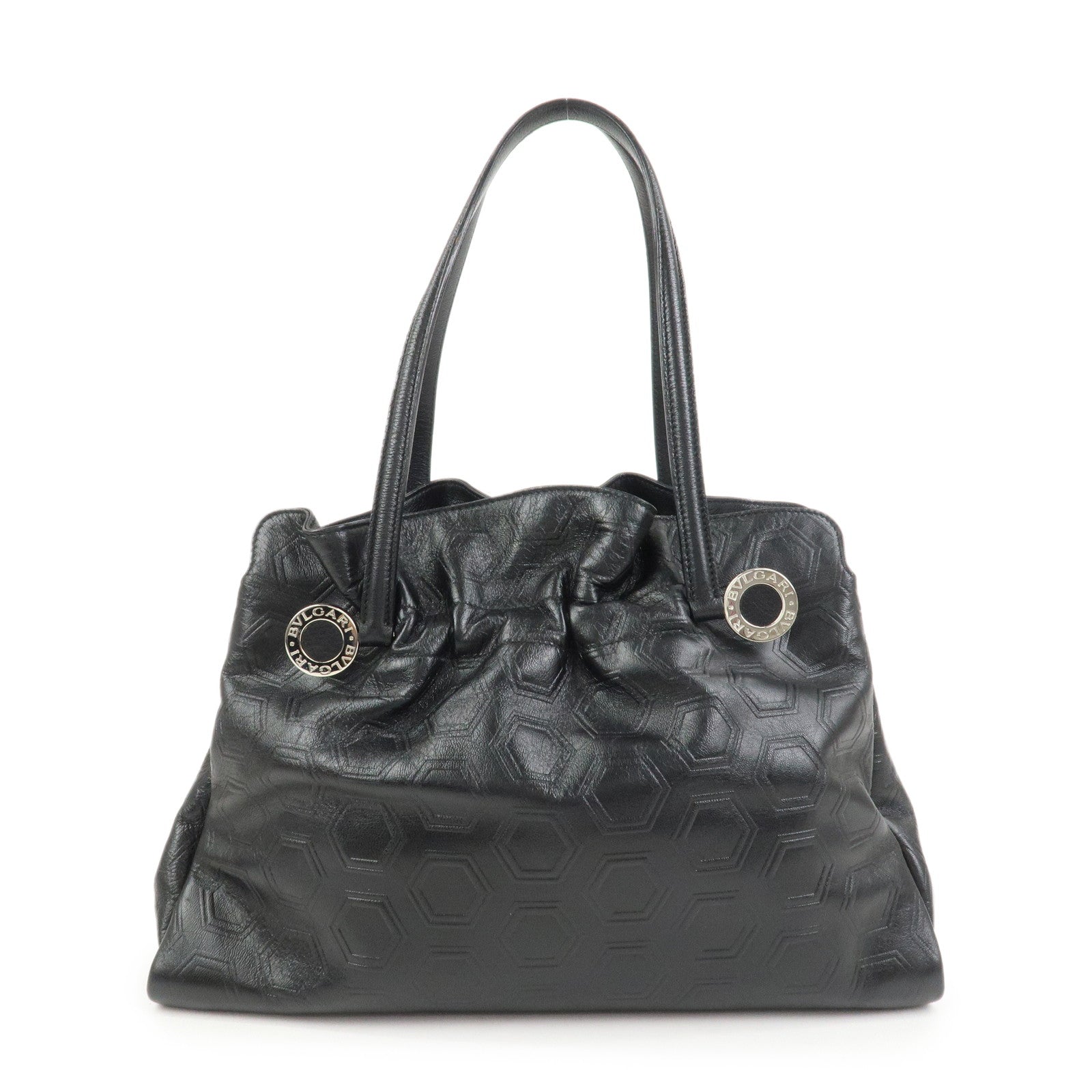 BVLGARI Twist Logo Leather Shoulder Bag Hand Bag Black