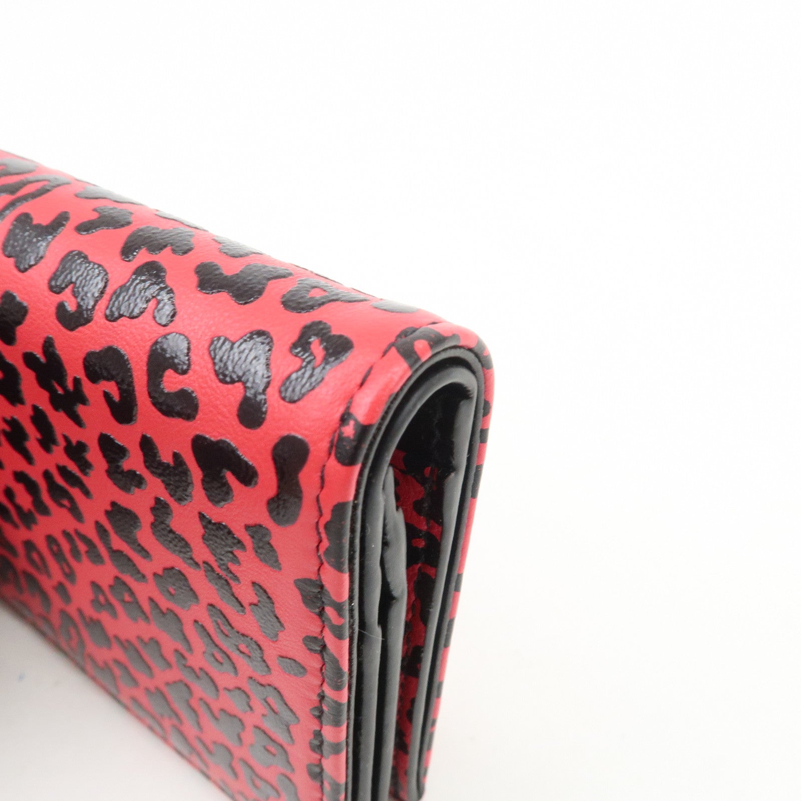 Christian Dior Leopard Embossed Leather Bi-fold Compact Wallet Pink