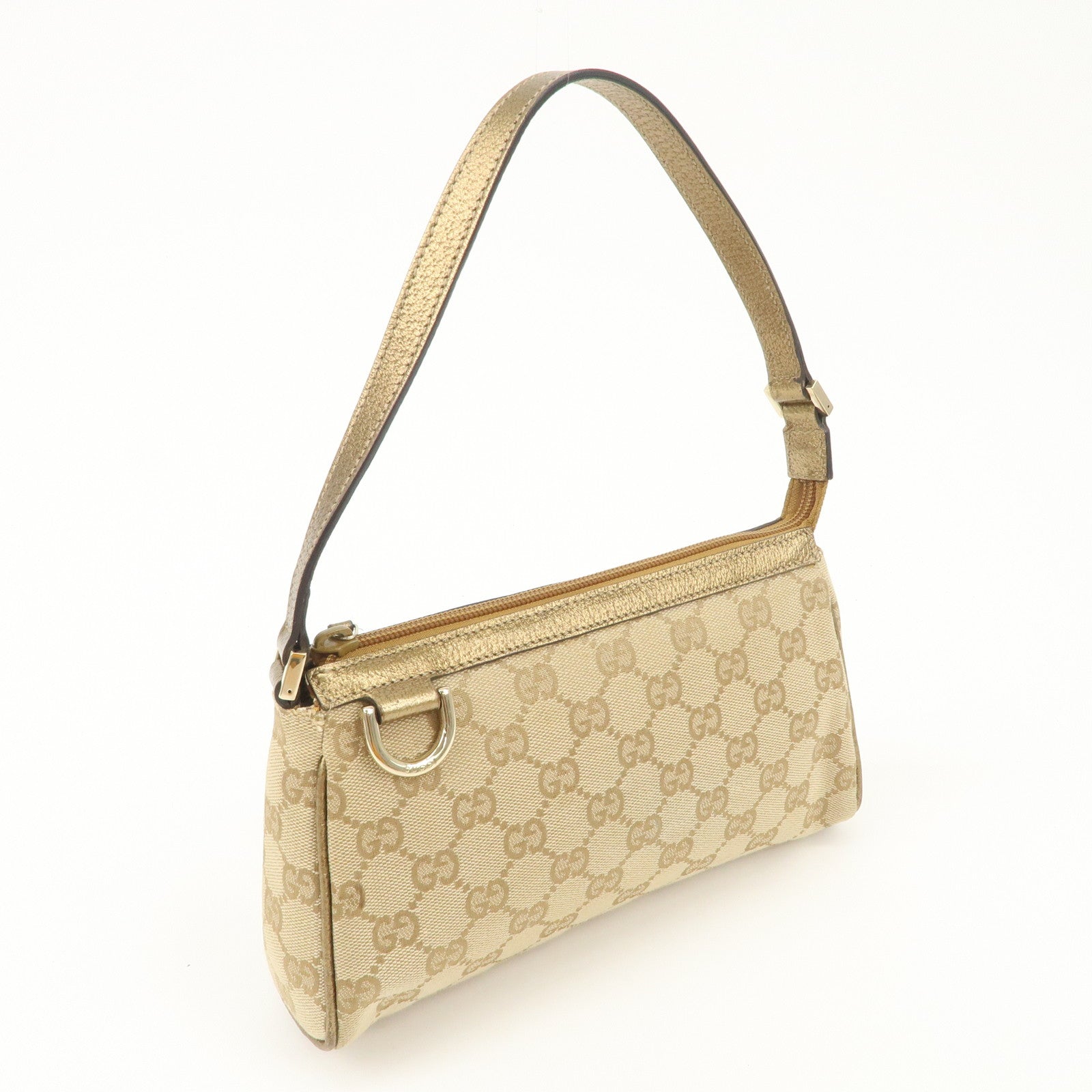 GUCCI Abbey GG Canvas Leather Pouch Hand Bag Beige Gold 145750