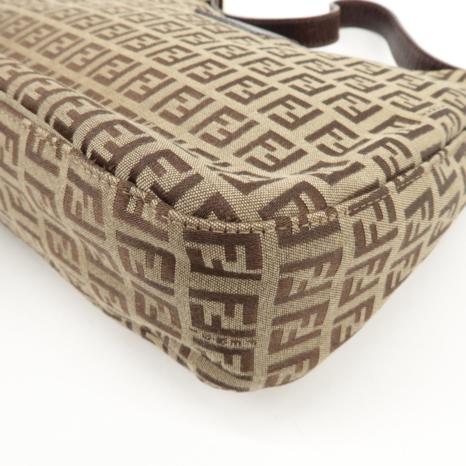 FENDI Zucchino Canvas Leather Shoulder Bag Beige Brown 8BR036 Used