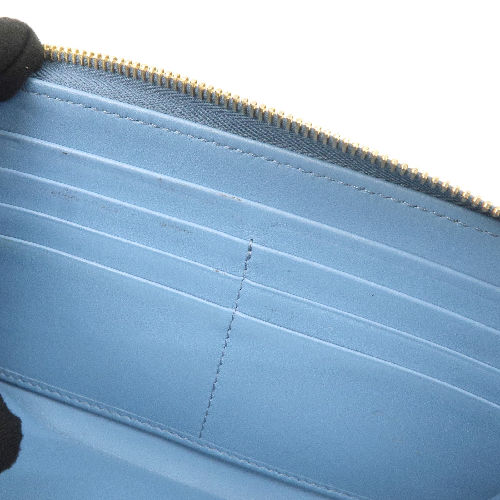 PRADA Logo Vitello Move Leather Zippy Long Wallet Light Blue 1ML506