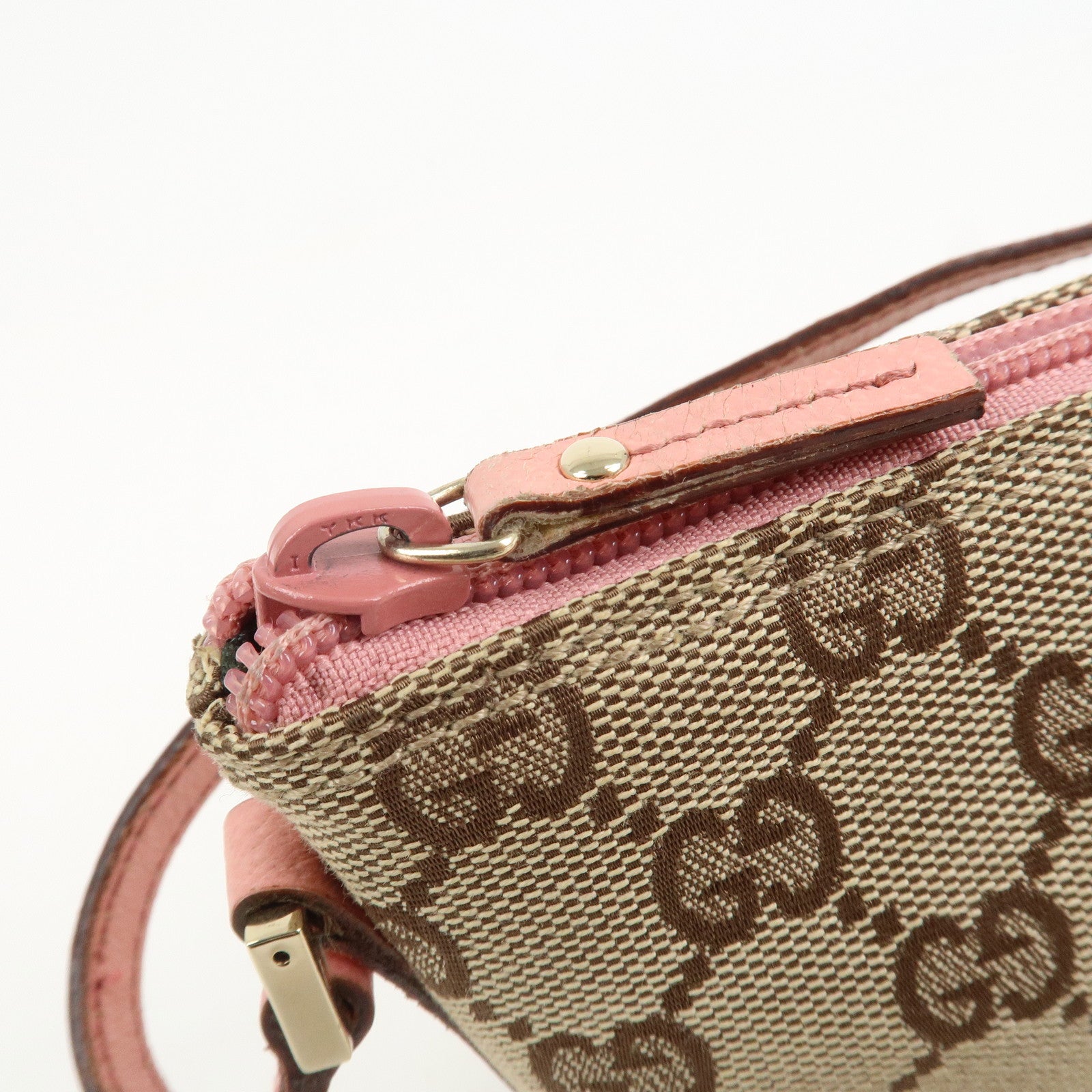 GUCCI Boat Bag GG Canvas Leather Hand Bag Beige Pink 07198