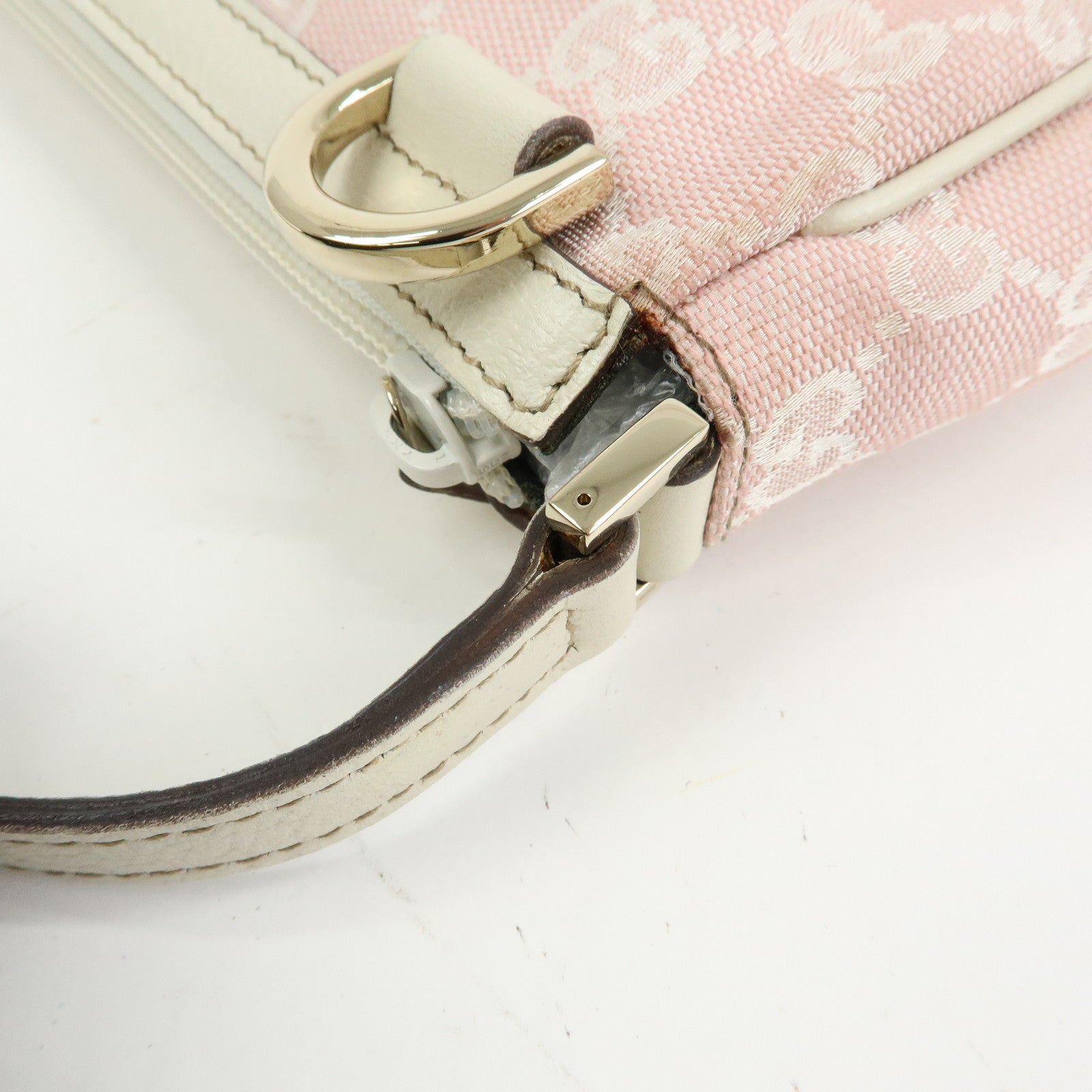 GUCCI Abbey GG Canvas Leather Hand Bag Pouch Pink Ivory 145750