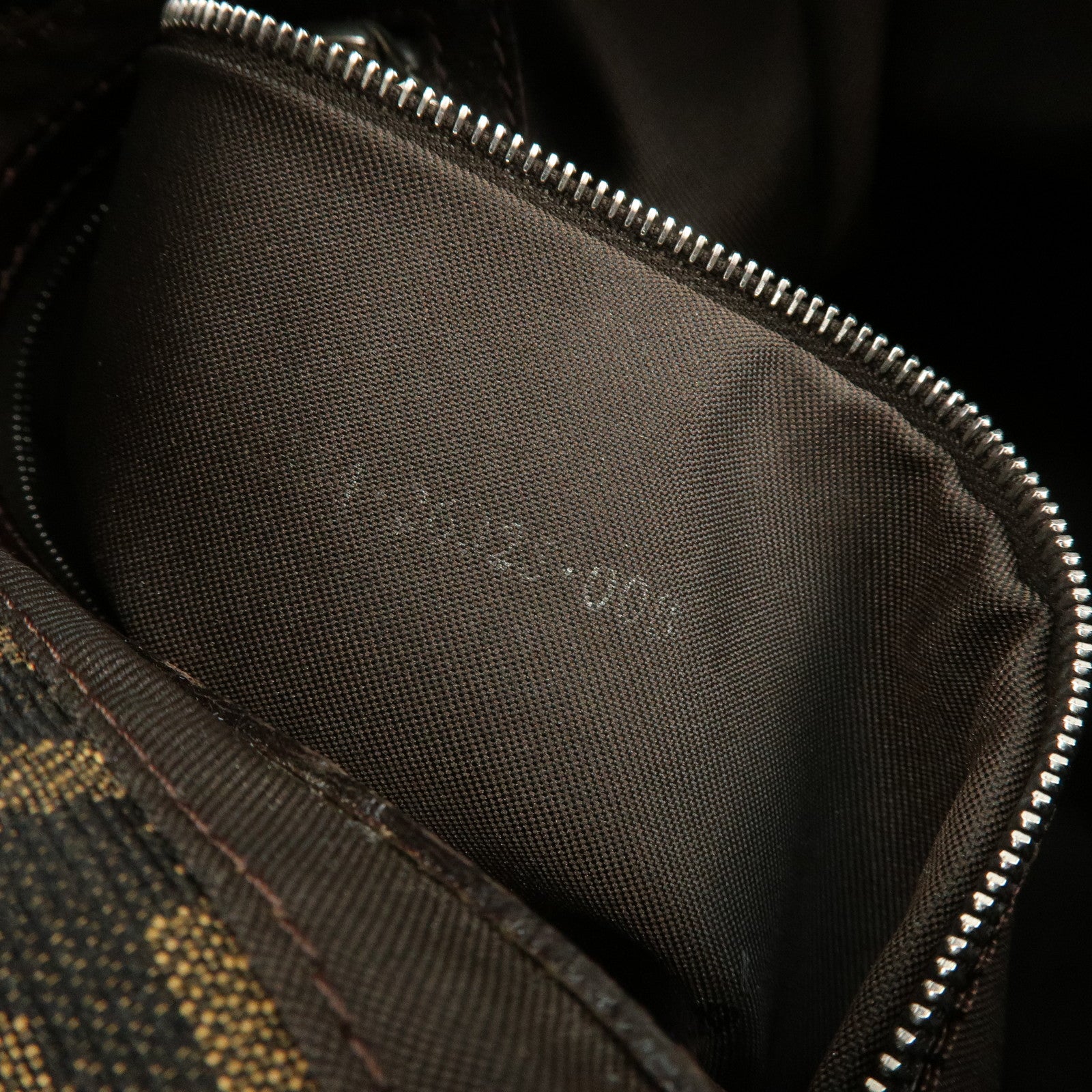 FENDI Mamma Baguette Zucca Canvas Leather Shoulder Bag Brown 26325