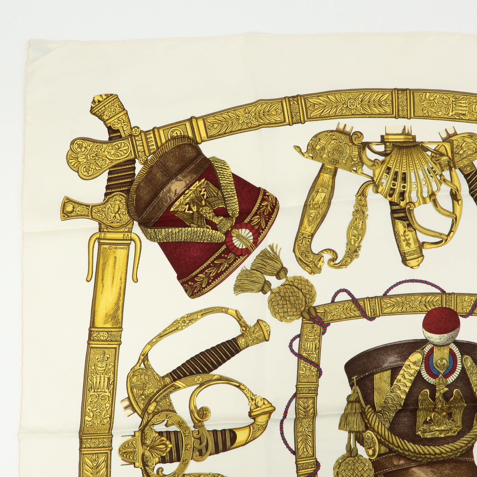 HERMES Carre 90 Set of 2 Silk 100% Scarf Gold Ivory Red