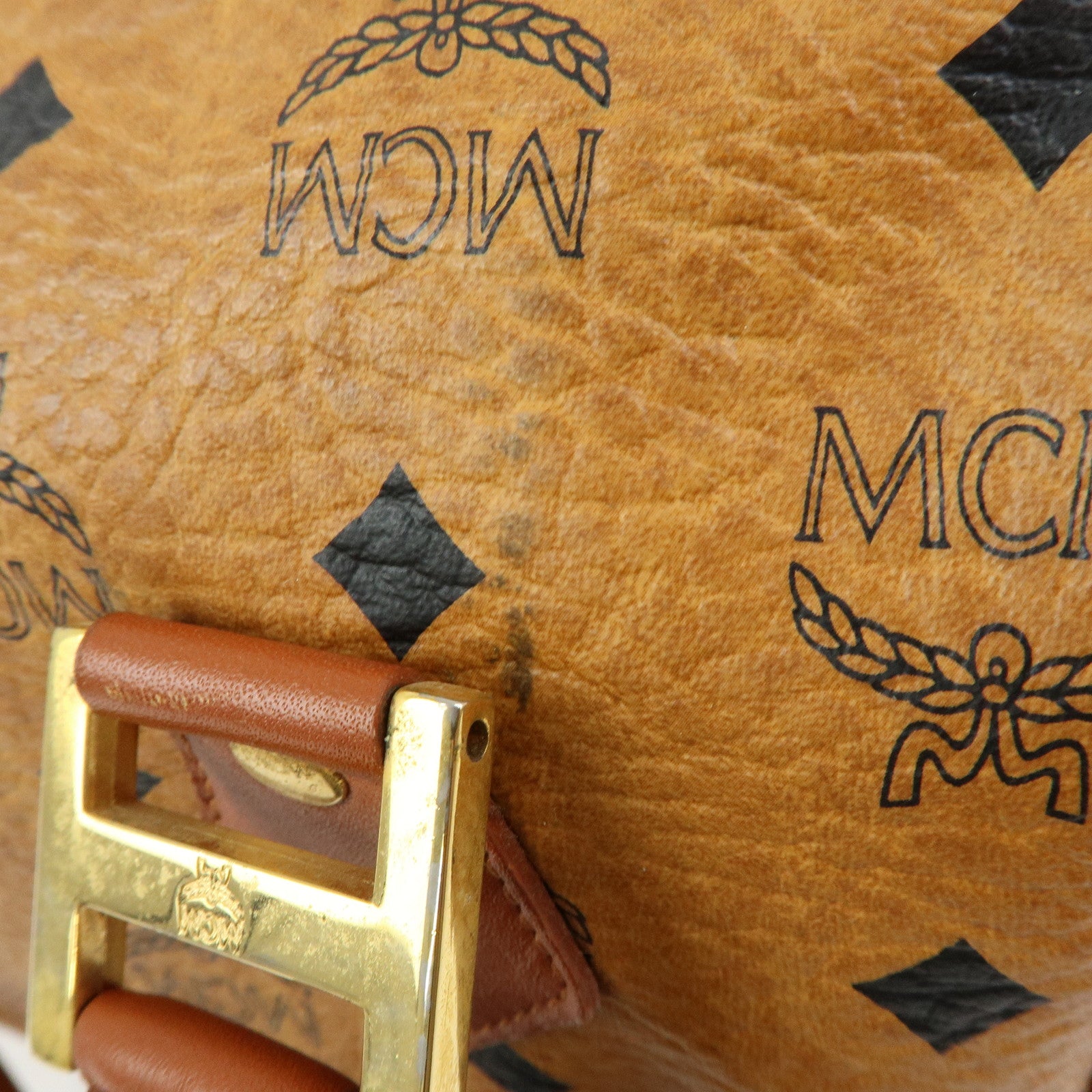 MCM Visetos PVC Leather 2Way Bag Hand Bag Boston Bag Brown