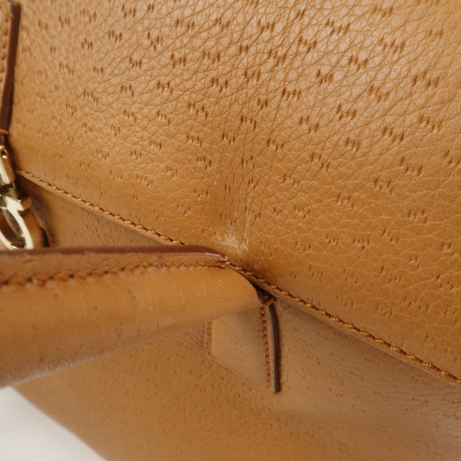 Ferragamo Gancini Leather Shoulder Bag Hand Bag Light Brown