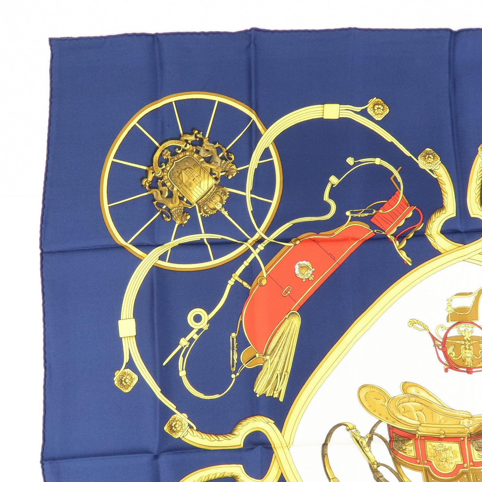 HERMES Carre 90 Silk 100% Scarf SPRINGS Navy Red Yellow White