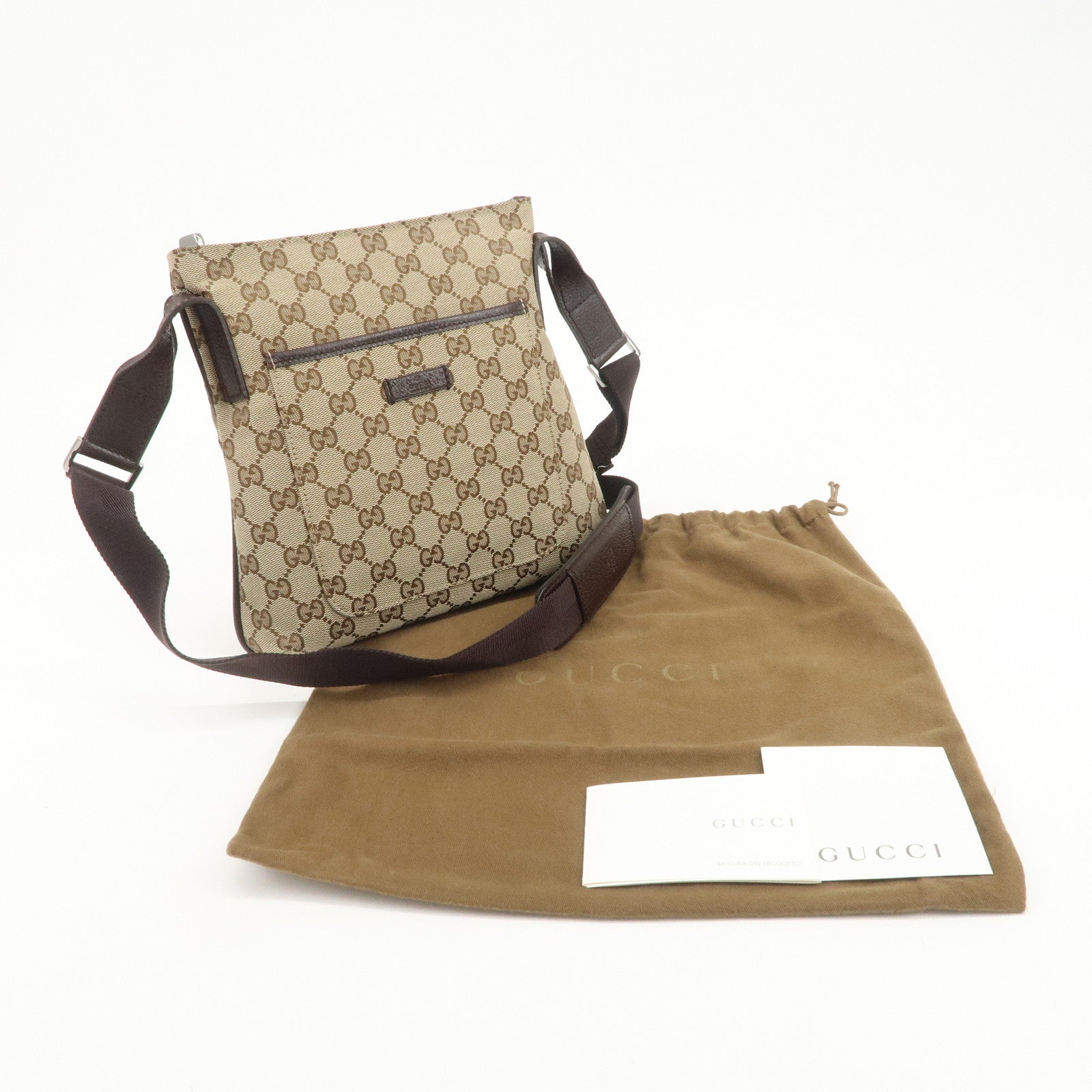 GUCCI GG Canvas Leather Shoulder Bag Crossbody Bag Beige 122793